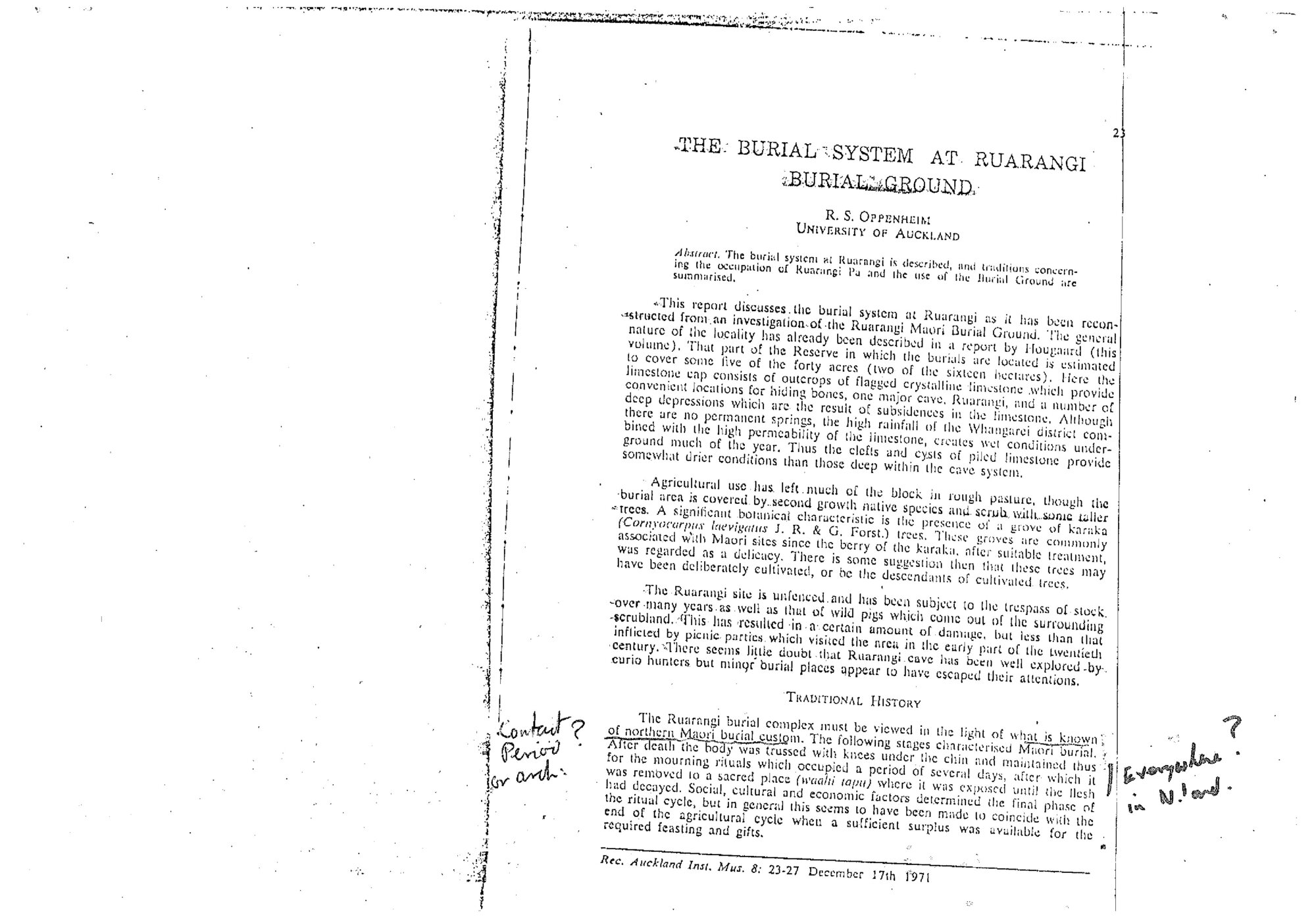 The burial system at Ruarangi Burial Ground