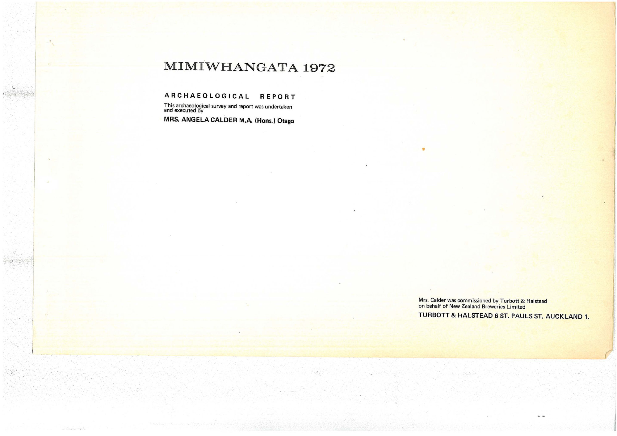 Mimiwhangata 1972. Archaeological Report.