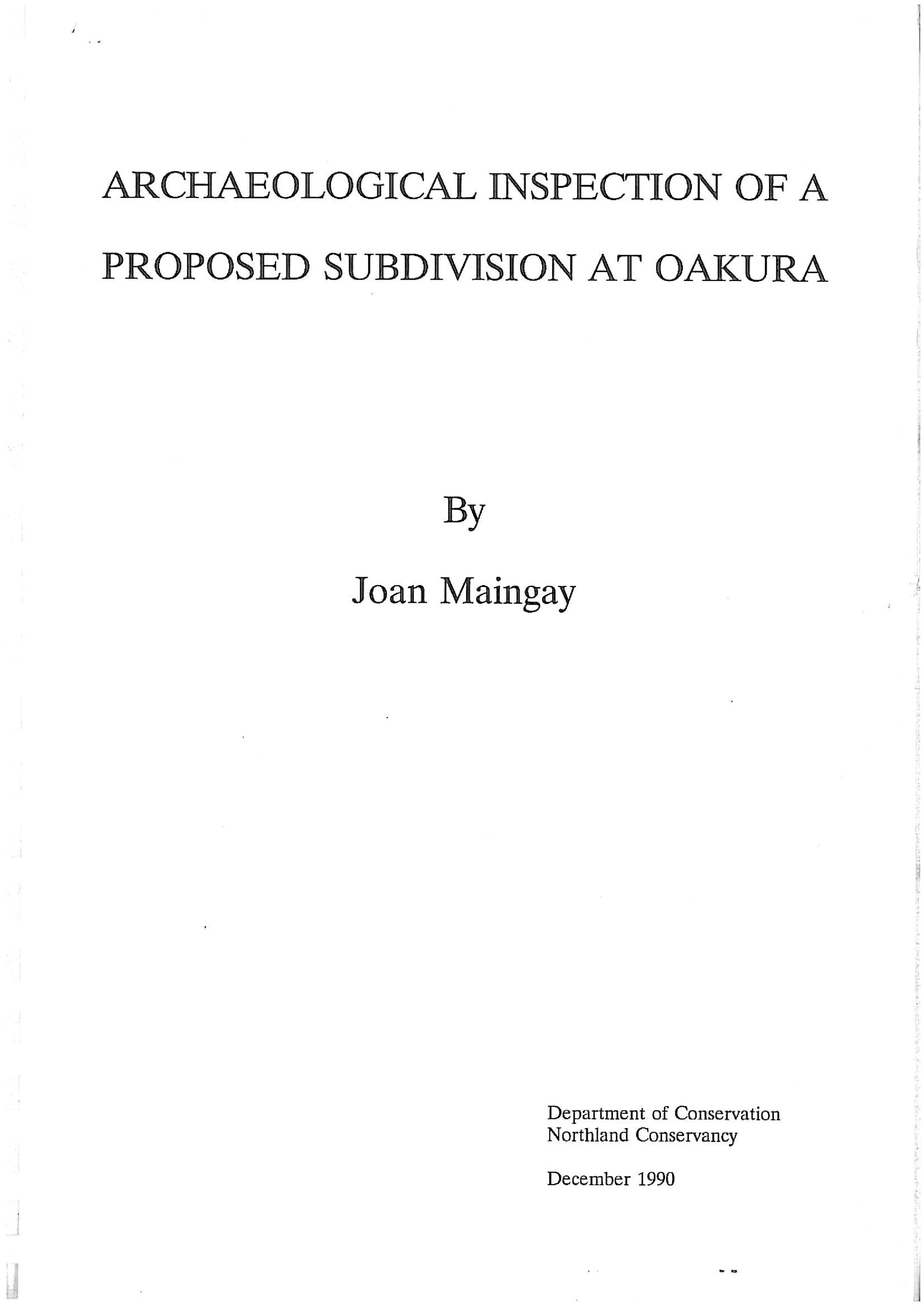 Archaeological inspection of a proposed subdivision at Oakura