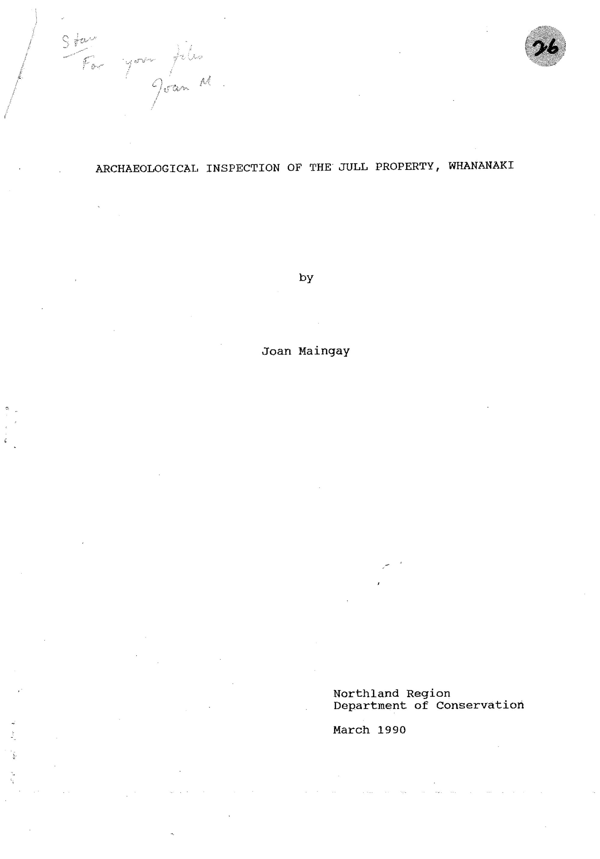 Archaeological inspection of the Jull property, Whananaki