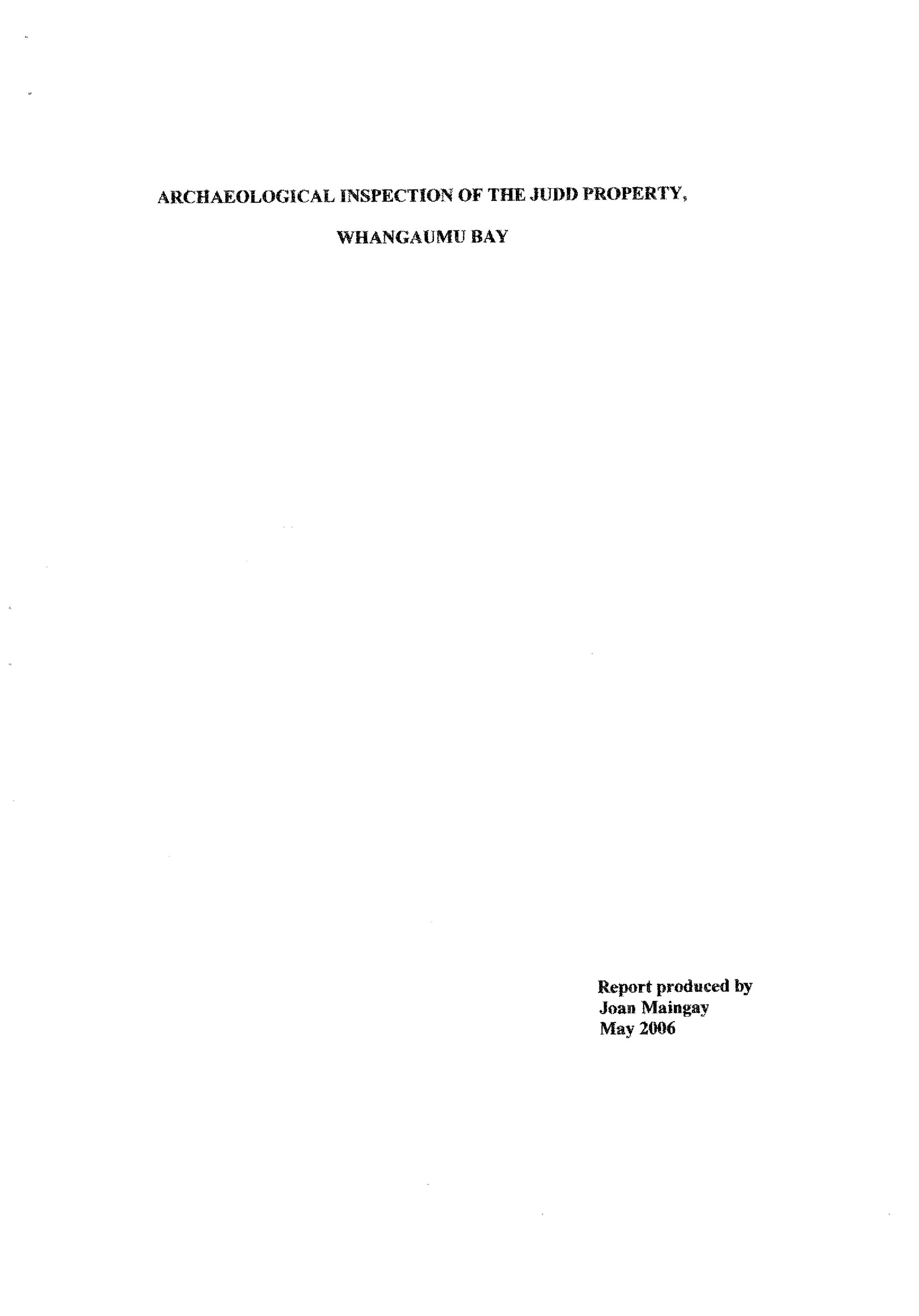 Archaeological inspection of the Judd property, Whangaumu Bay