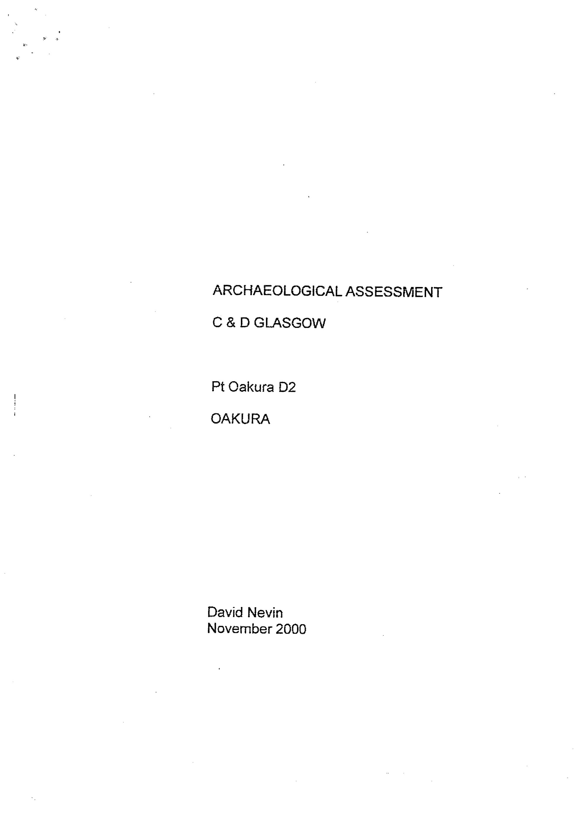 Archaeological assessment, Pt Oakura D2, Oakura