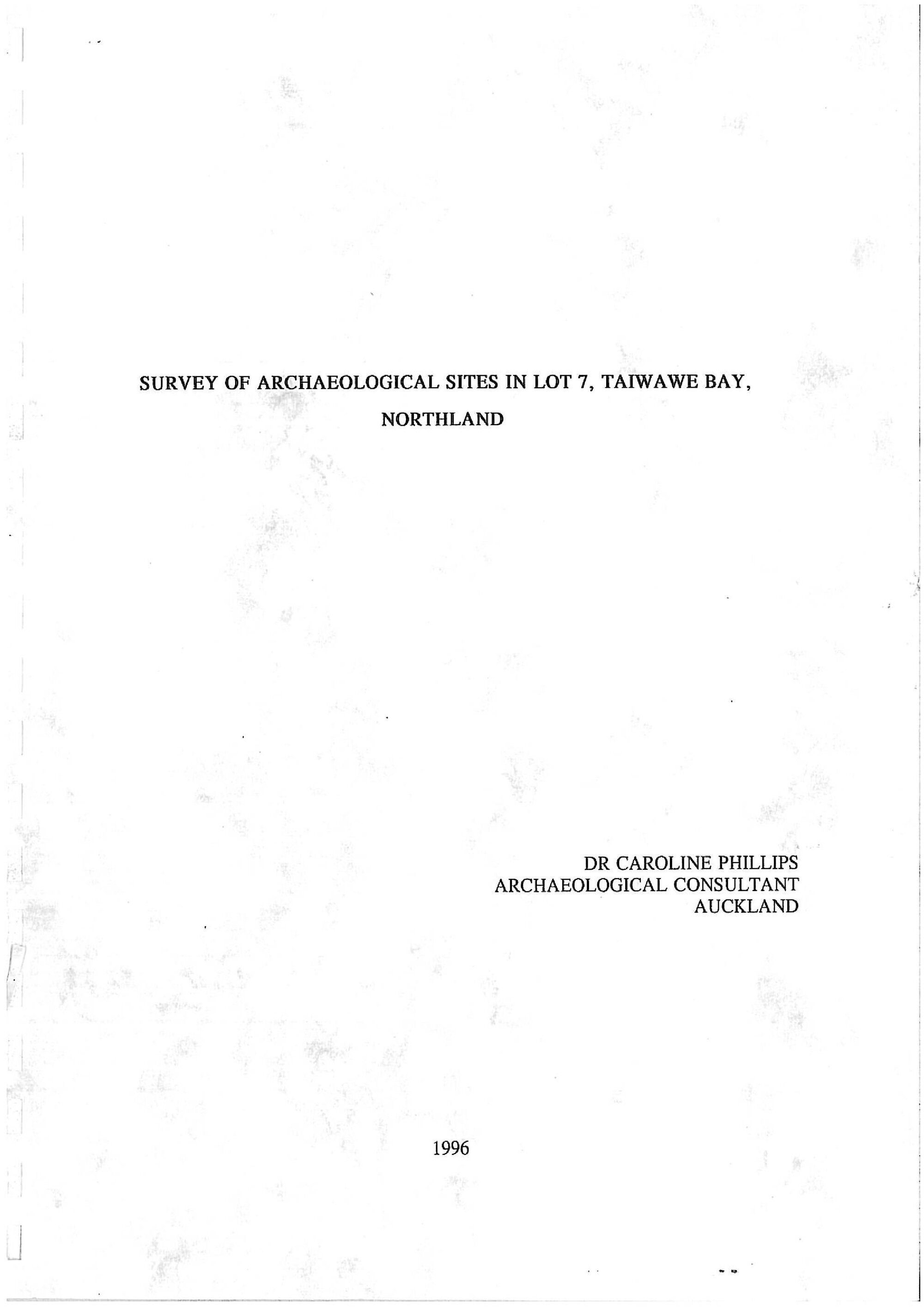 Survey of archaeological sites in Lot 7, Taiwawe Bay
