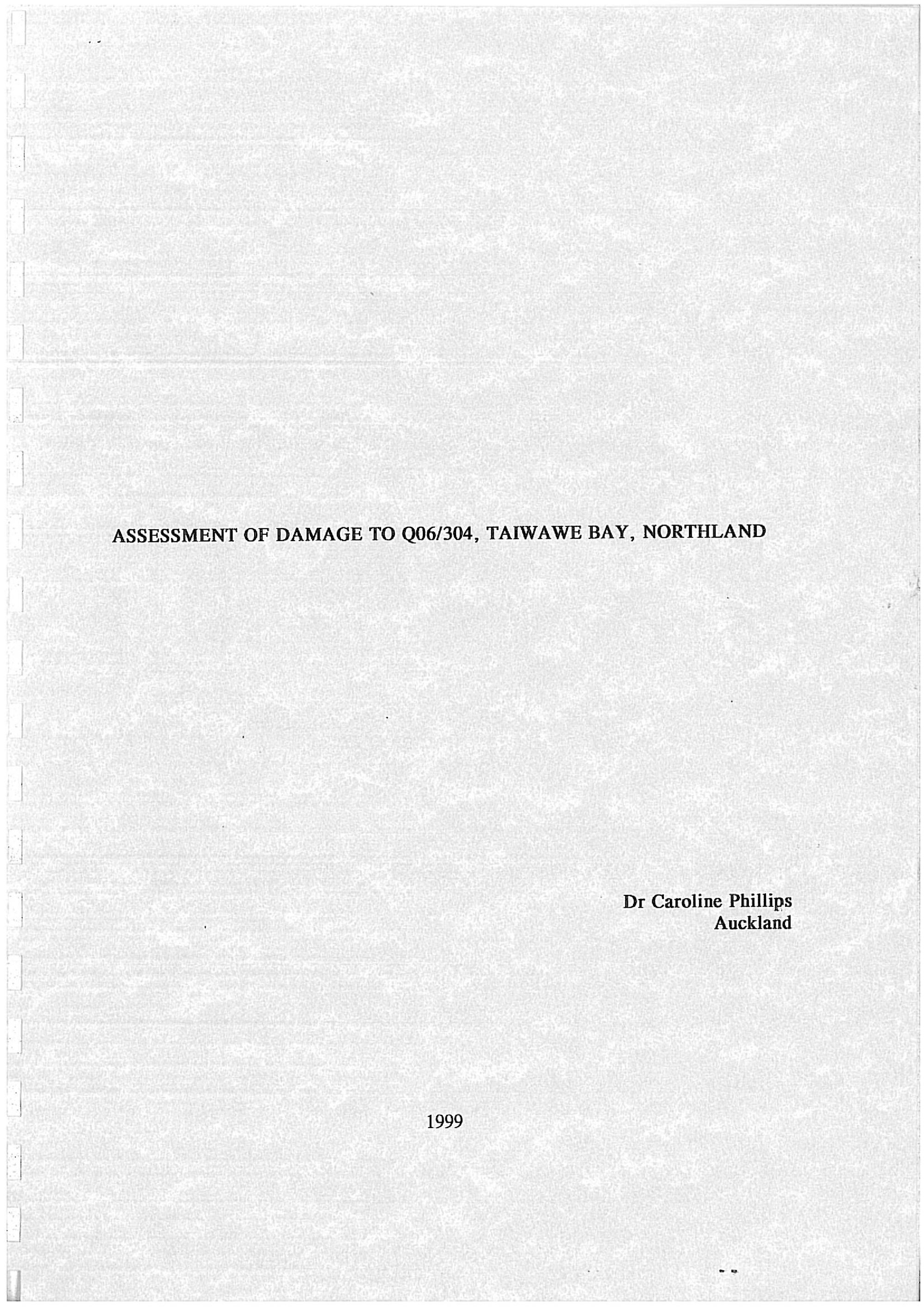 Assessment of damage to Q06-304, Taiwawe Bay, Northland