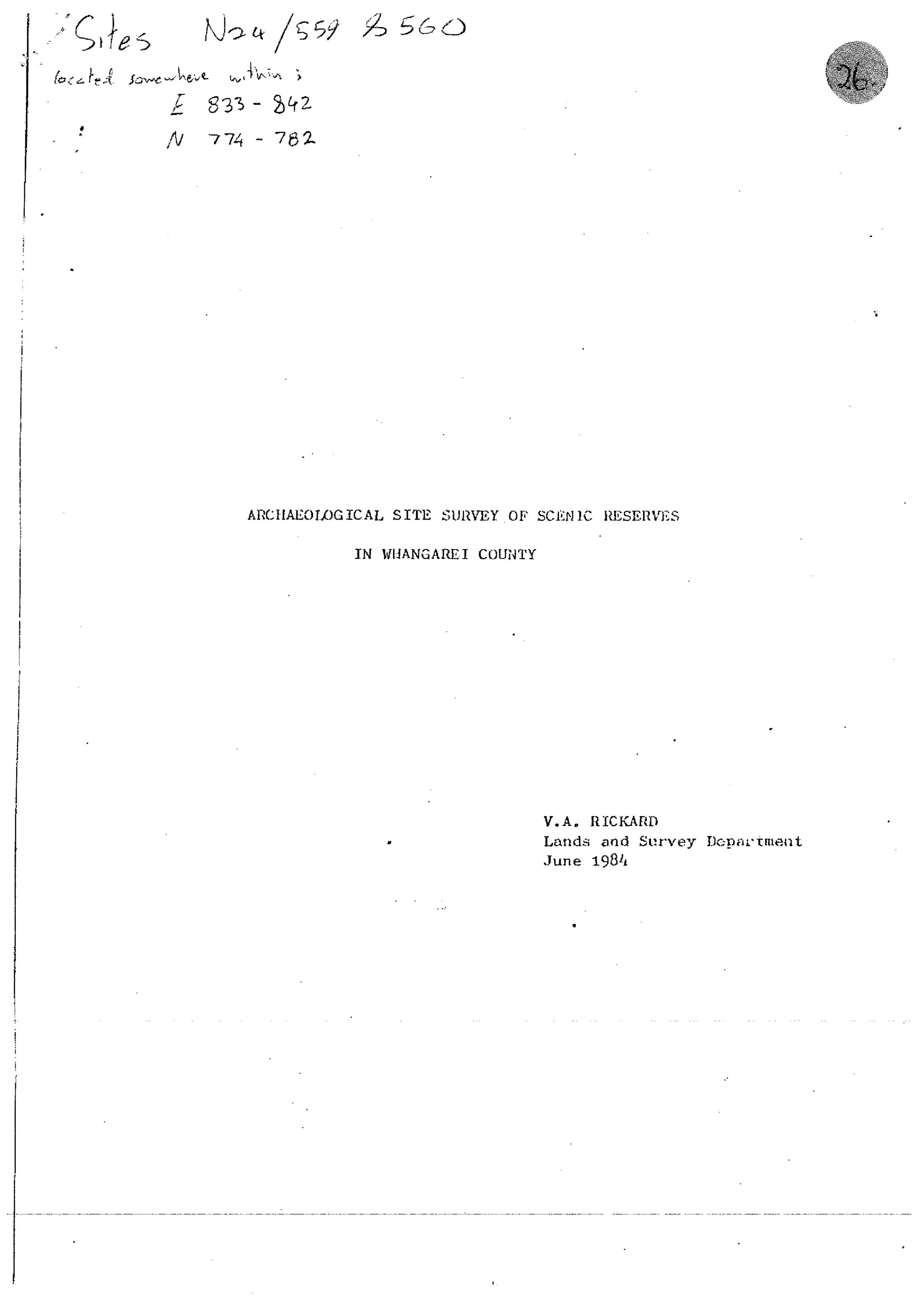 Archaeological site survey of scenic reserves in Whangarei County