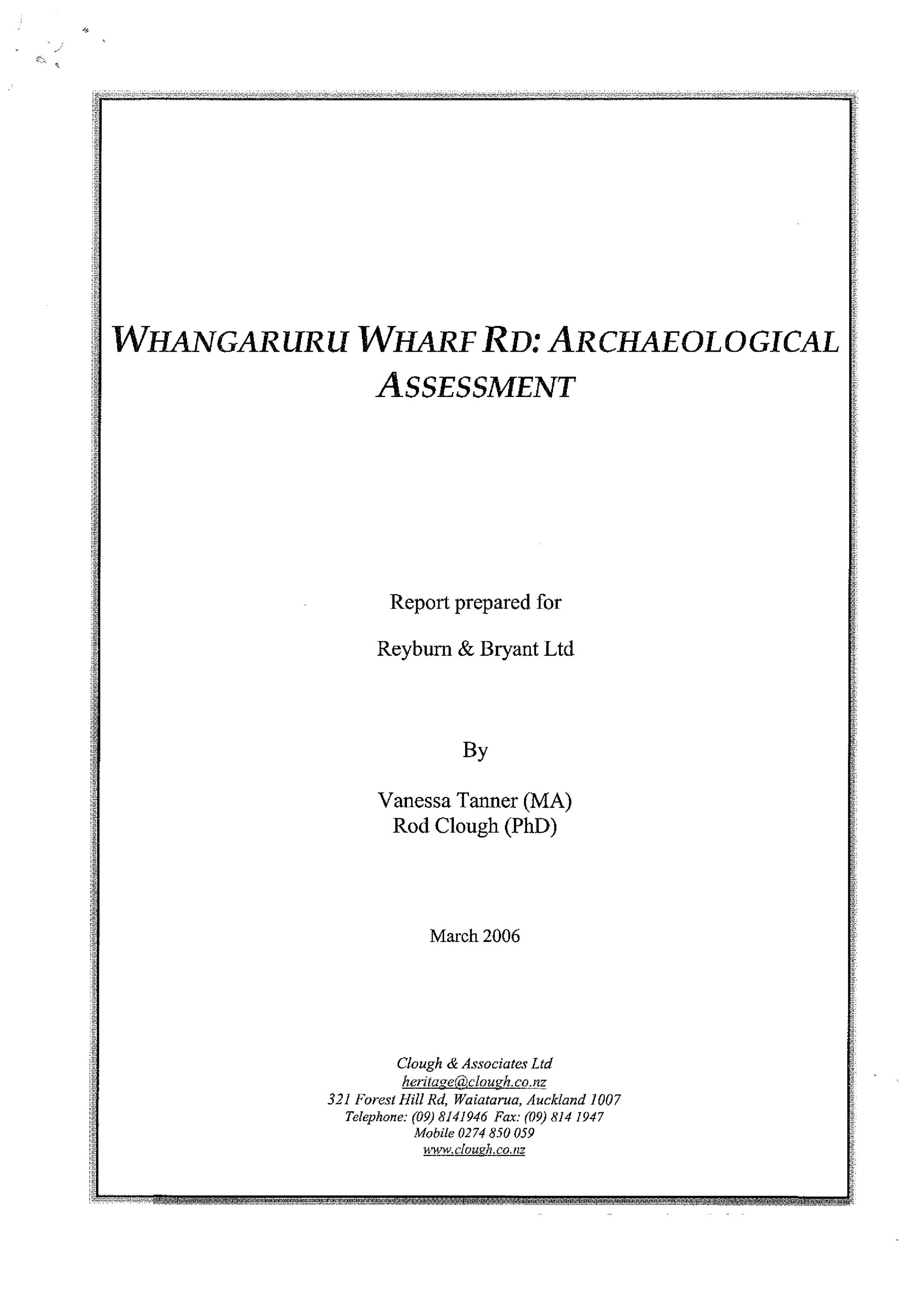 Whangaruru Wharf Rd. Archaeological assessment