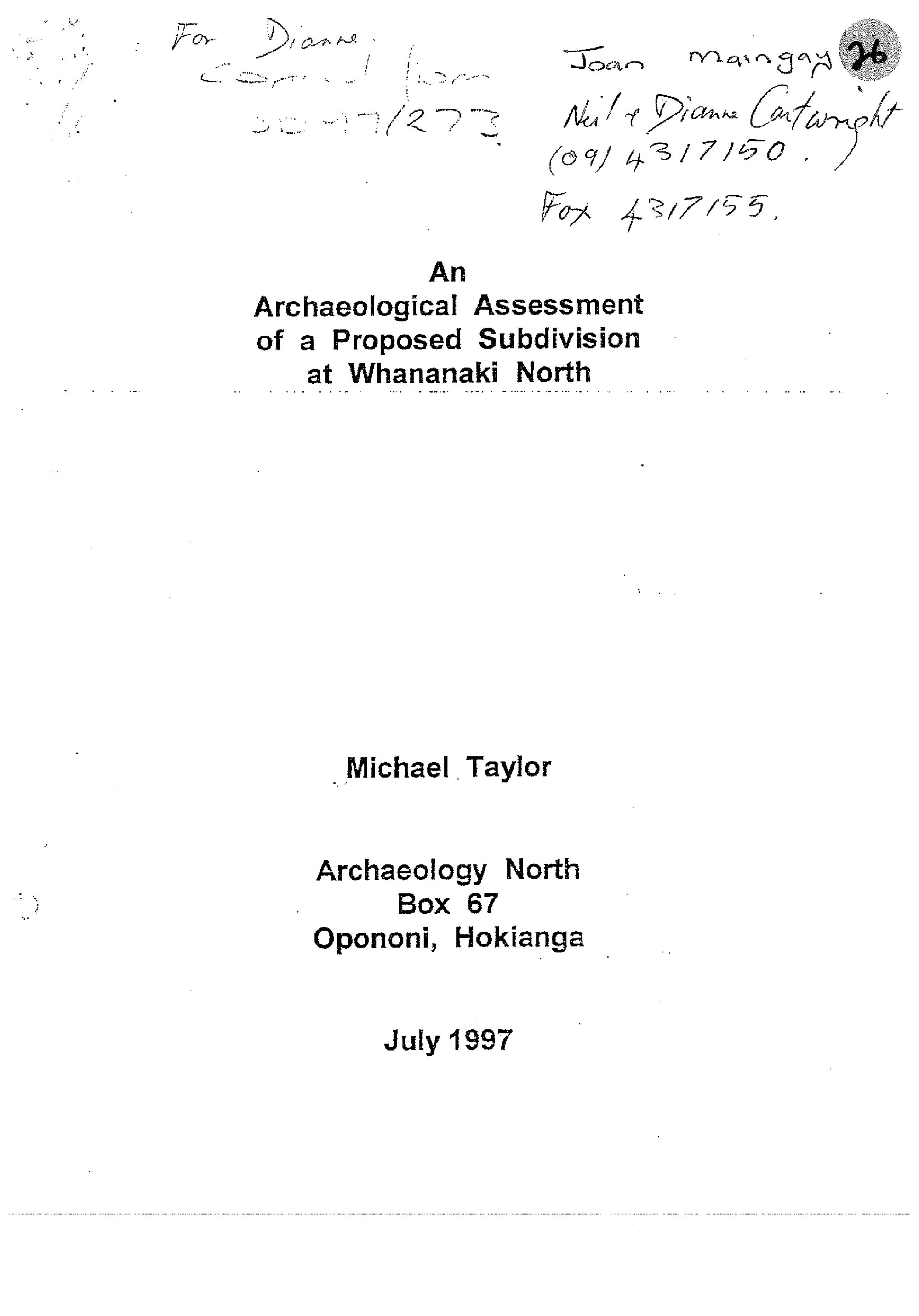 An archaeological assessment of a proposed subdivision at Whananaki North