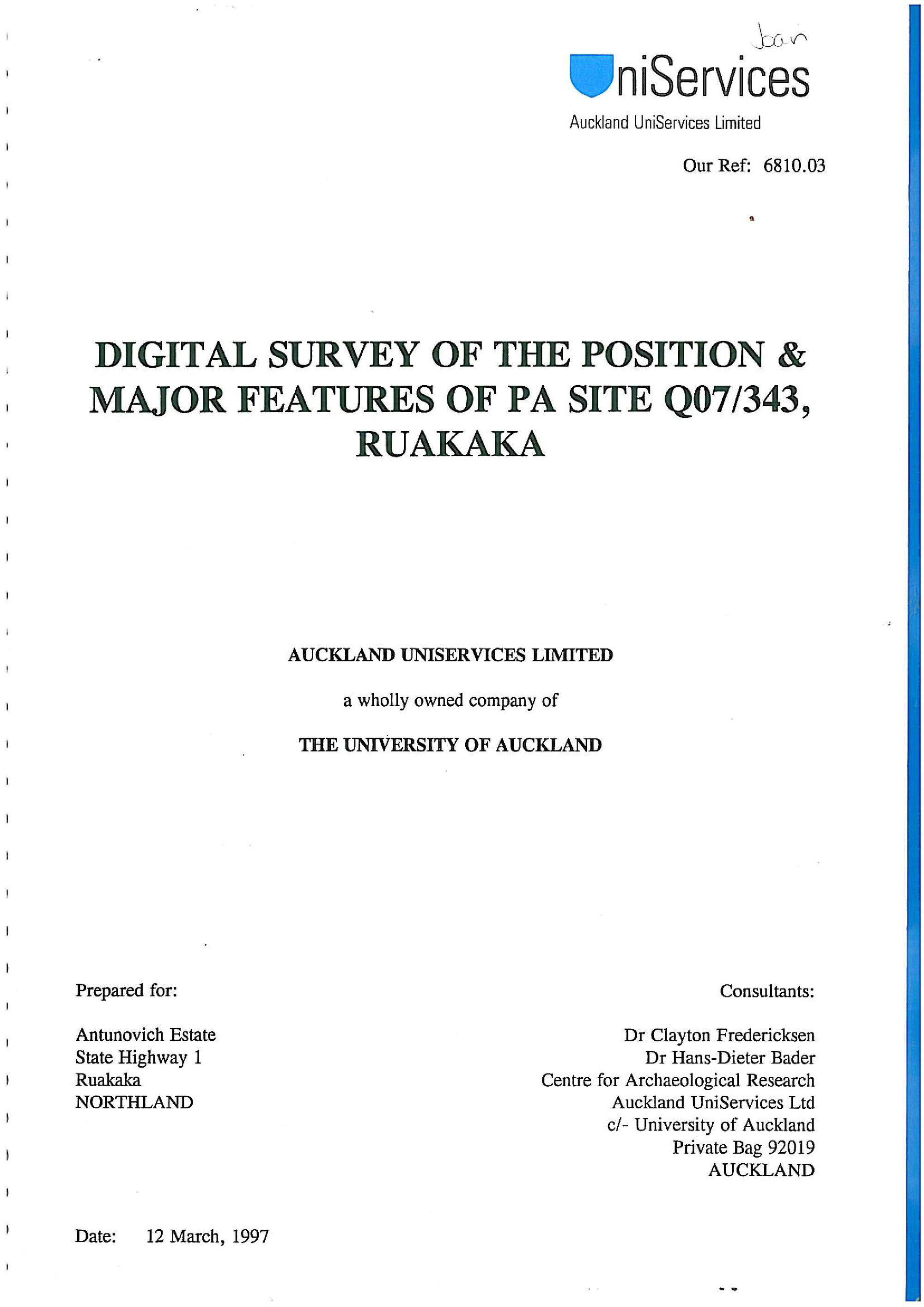  Digital survey of the position and major features of Pa site Q07-343, Ruakaka