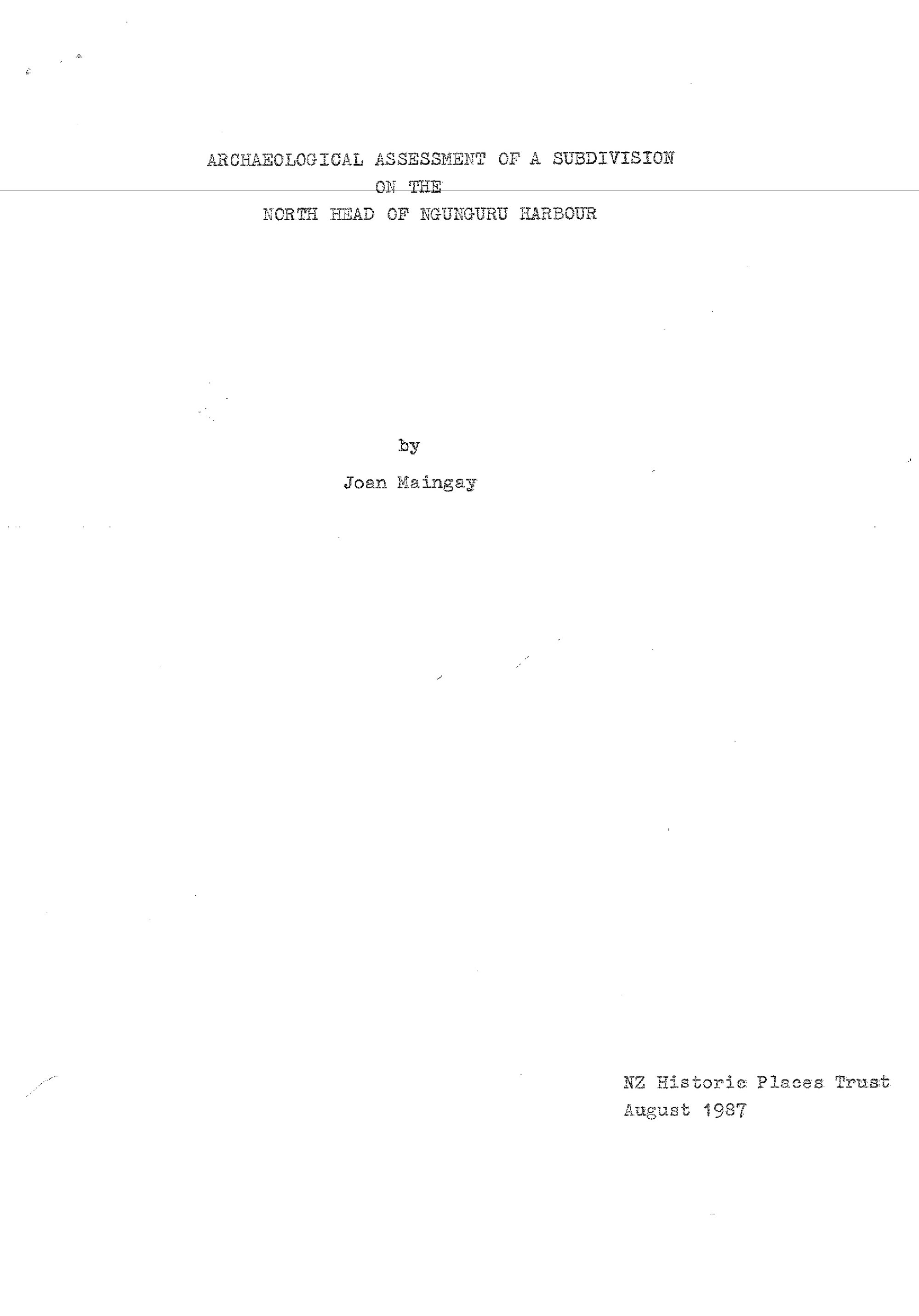 Archaeological assessment of a subdivision on the North Head of Ngunguru Harbour