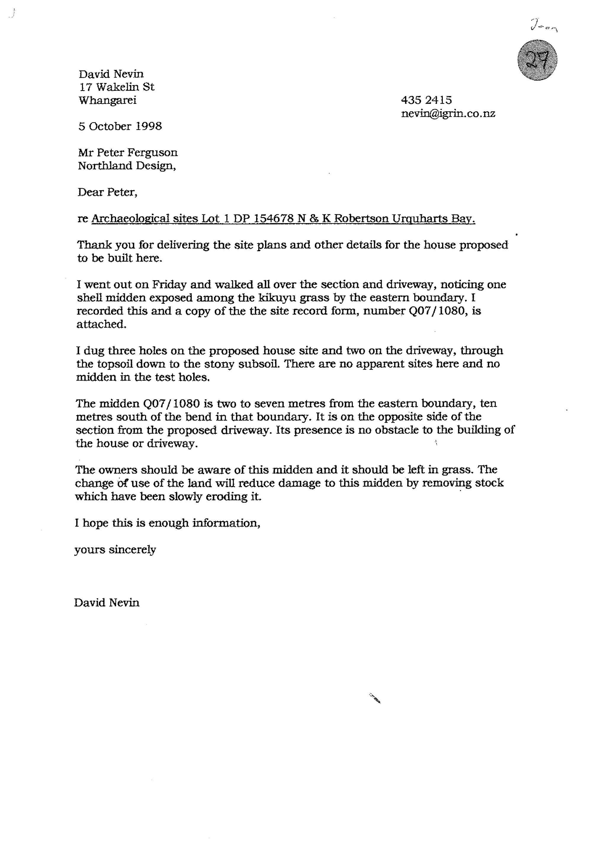 Archaeological sites Lot 1 DP 164678, Urquharts Bay