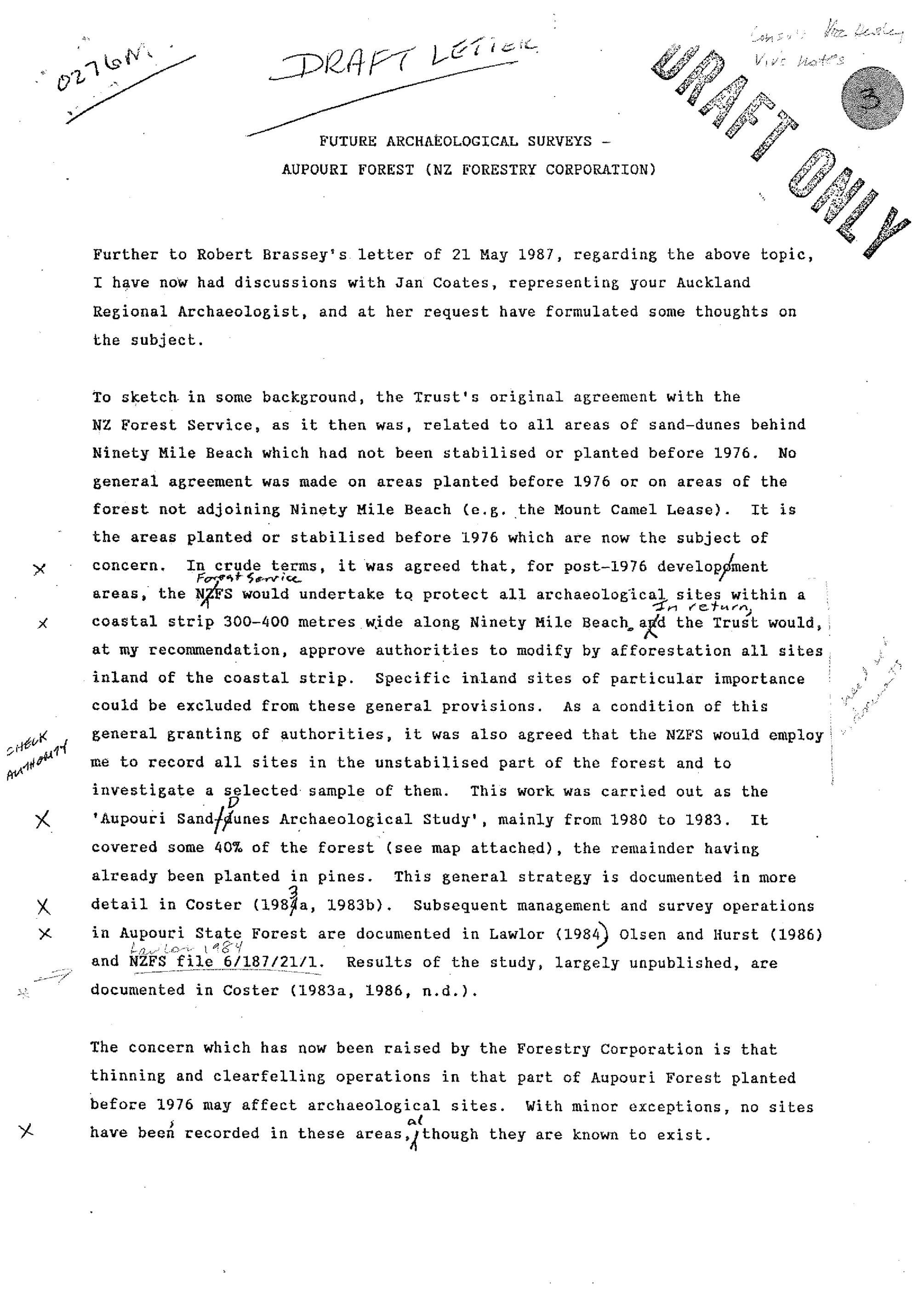 Future Archaeological surveys - Aupouri Forest. NZ Forest Corporation