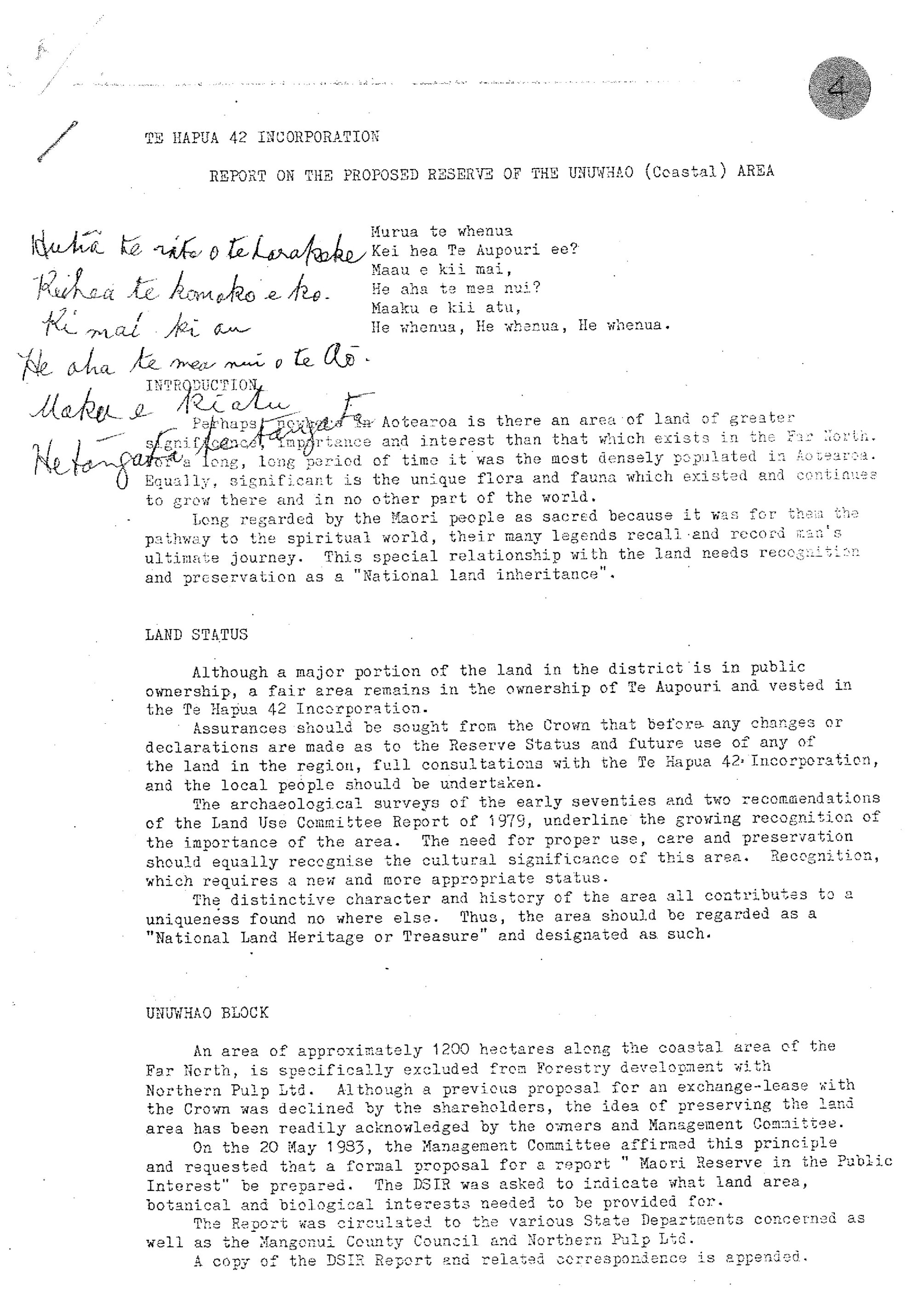 Report on the proposed reserve of the UnuwhaoCoastal Area