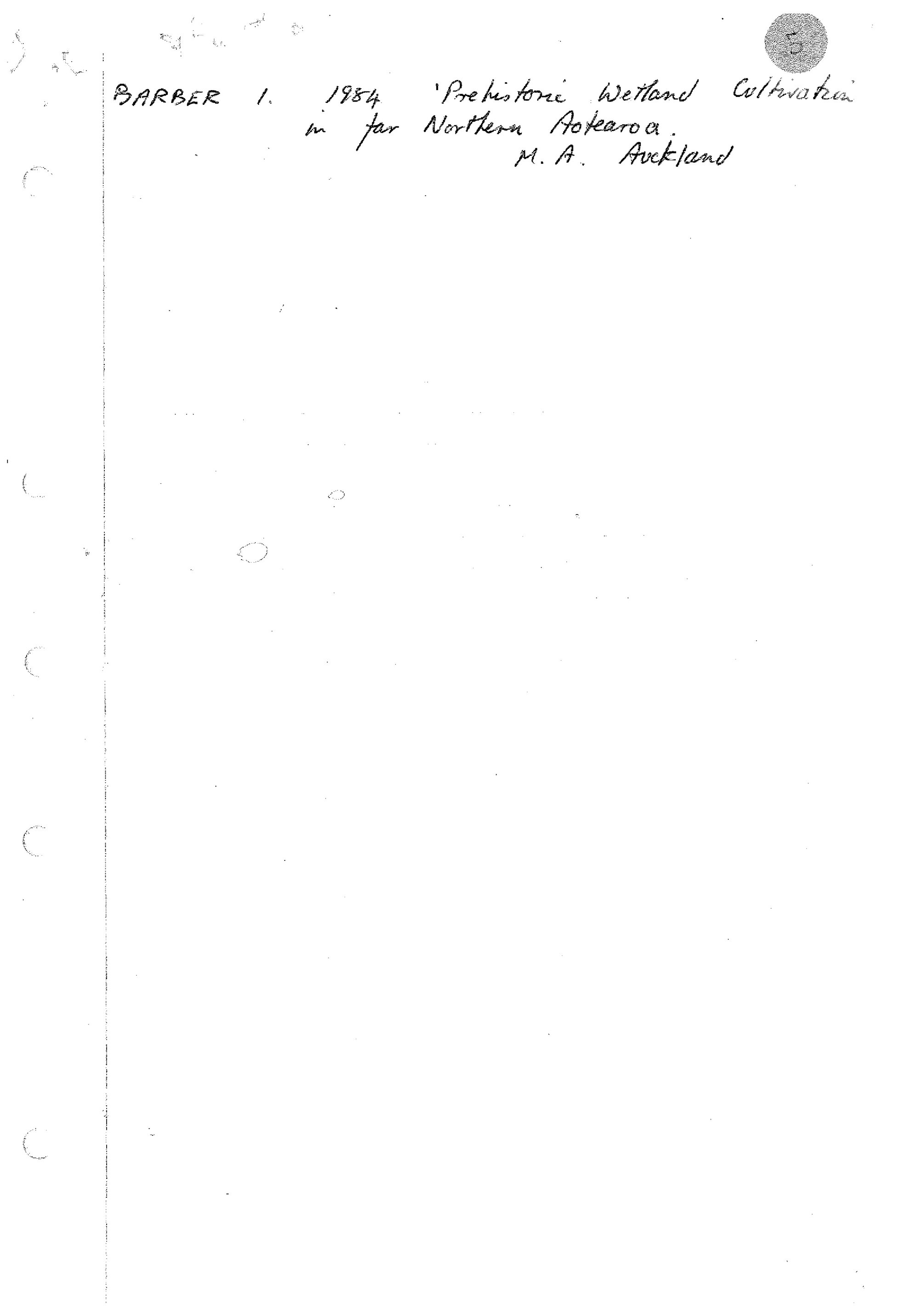 Prehistoric Wetland Cultivation in far Northern Aoteraroa