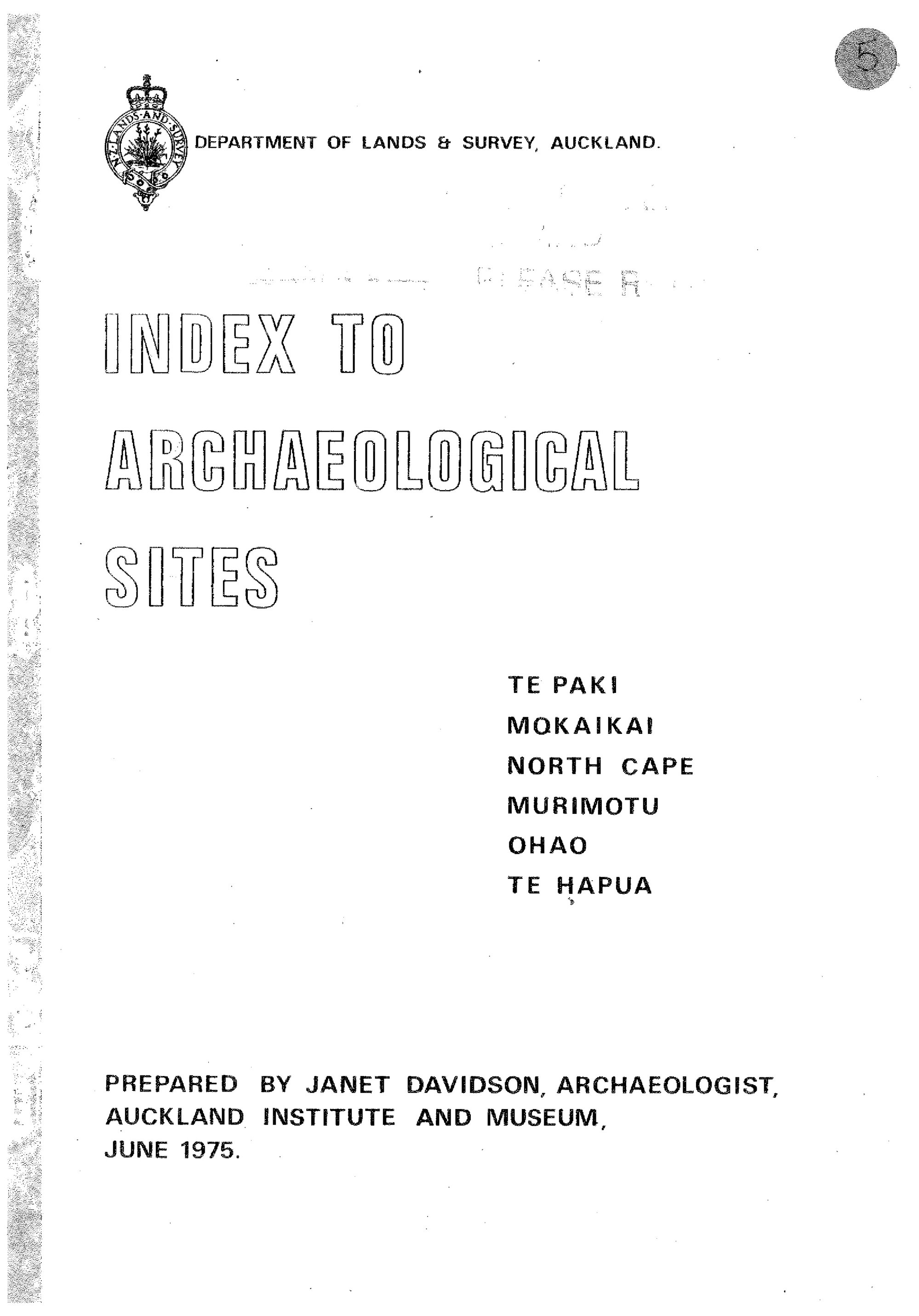Index to Archaeological Site, Te Paki, Mokaikai, Murimotu, Ohao, Te Hapua