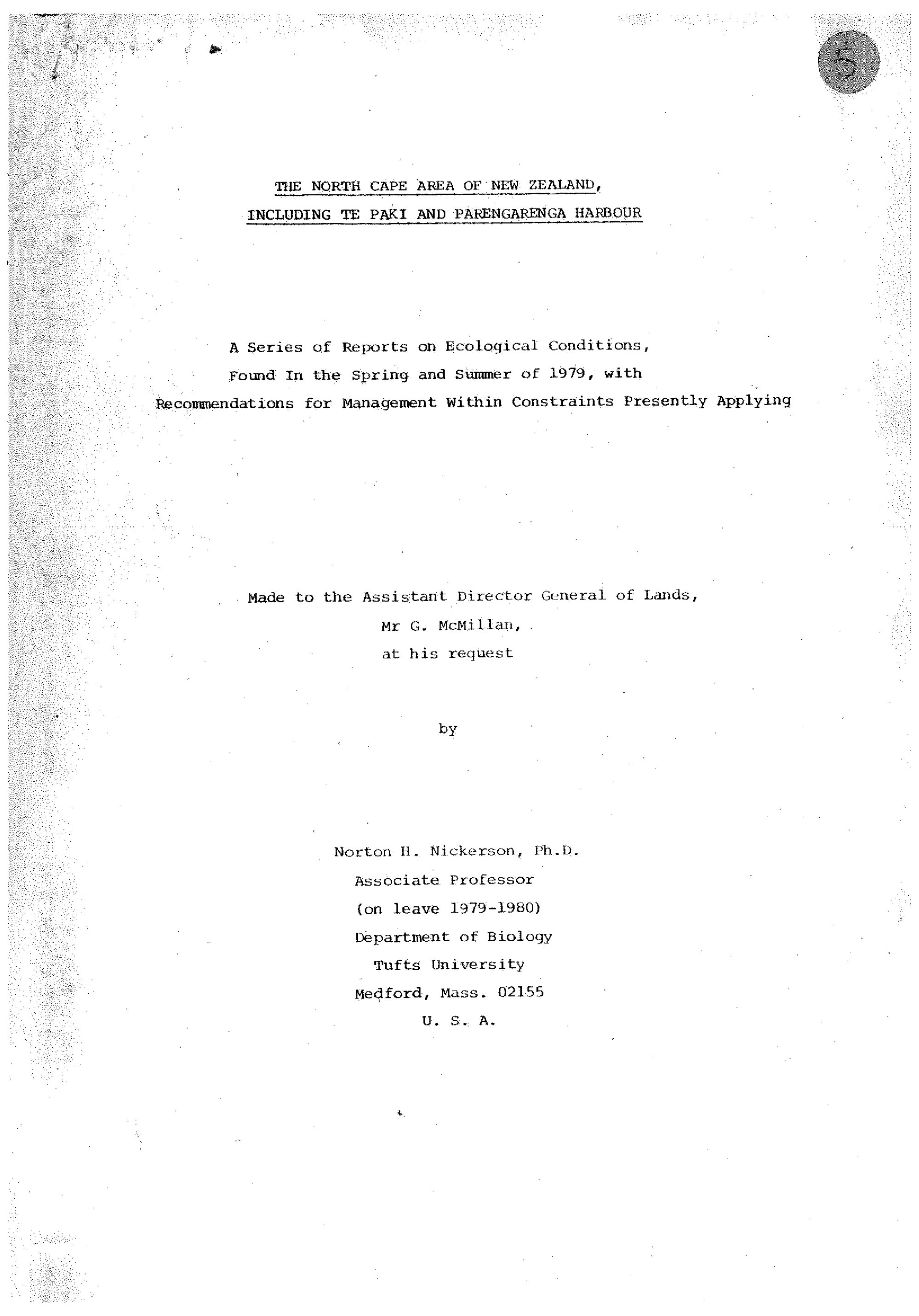 The North Cape area of New Zealand, Including Te Paki and Parengarenga Harbour. A series of reports on ecological conditions