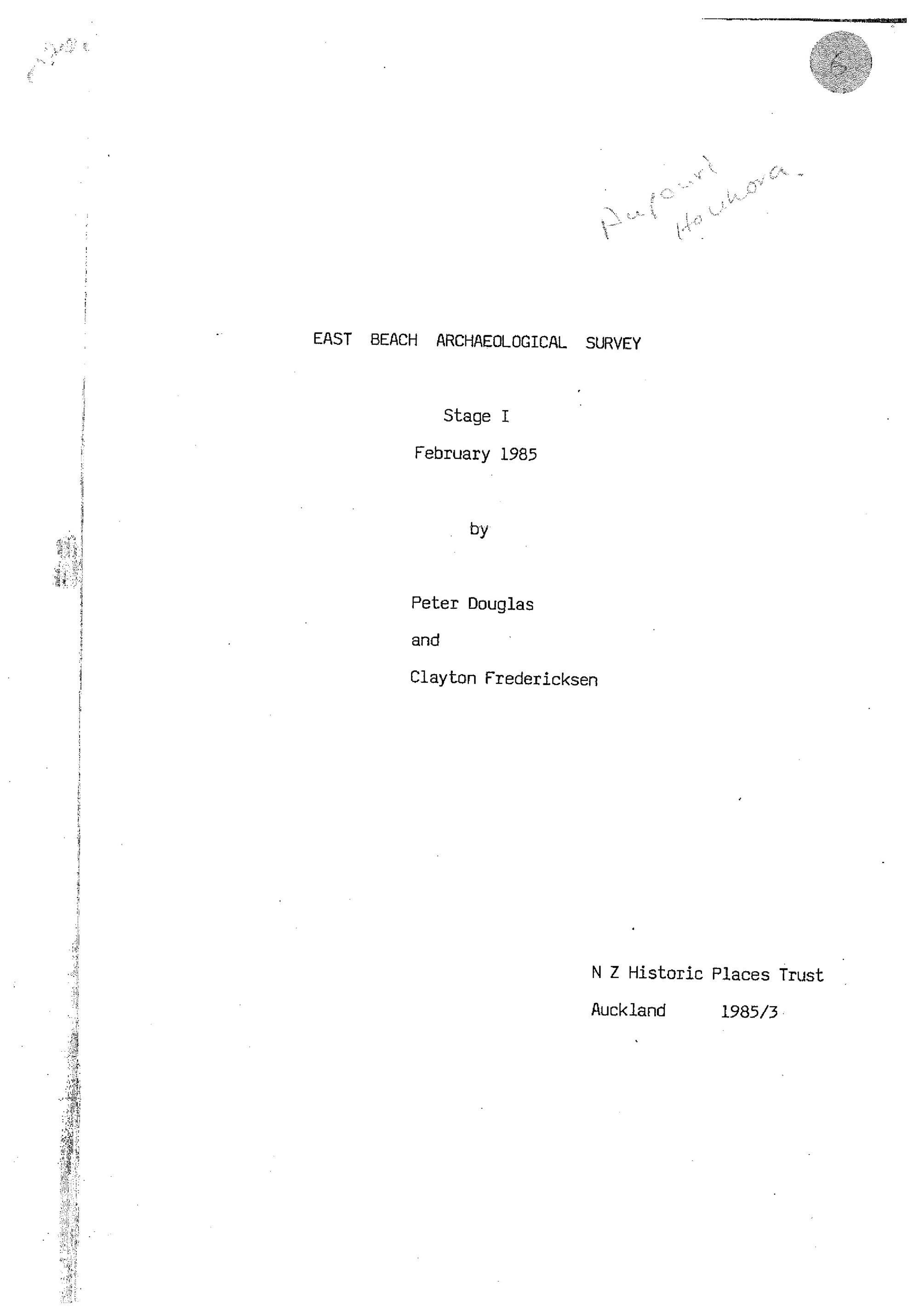 East Beach Archaeological Survey, Stage 1 February 1985