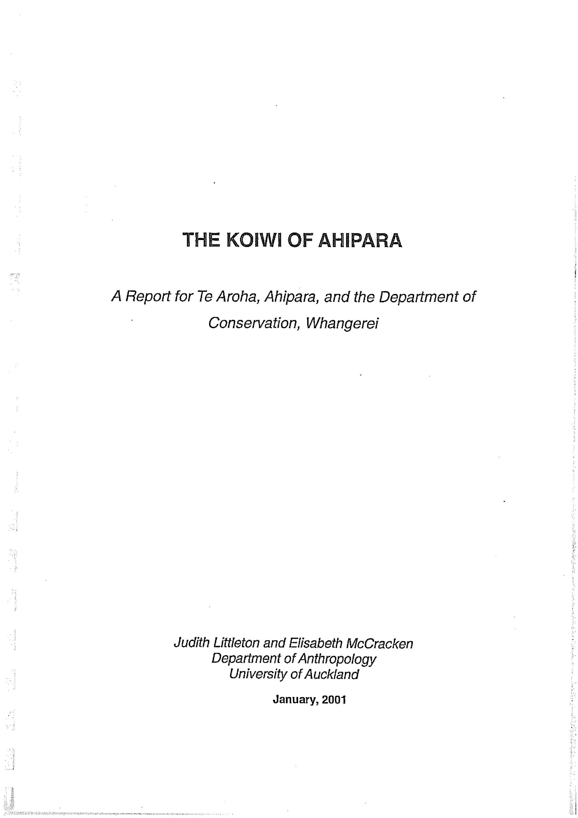 The Koiwi of Ahipara - A report for Te Aroha, Ahipara, and the Department of Conservation, Whangarei