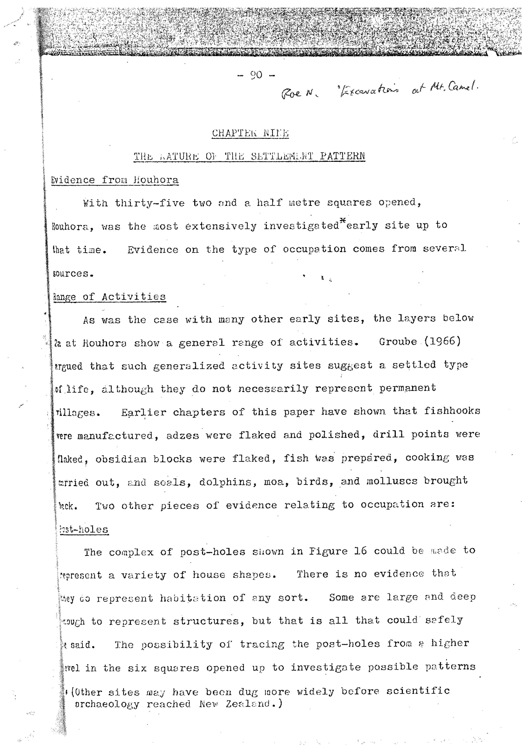 Chapter 5. The Nature of the Settlement Pattern.  'Excavation of Mt Camel'