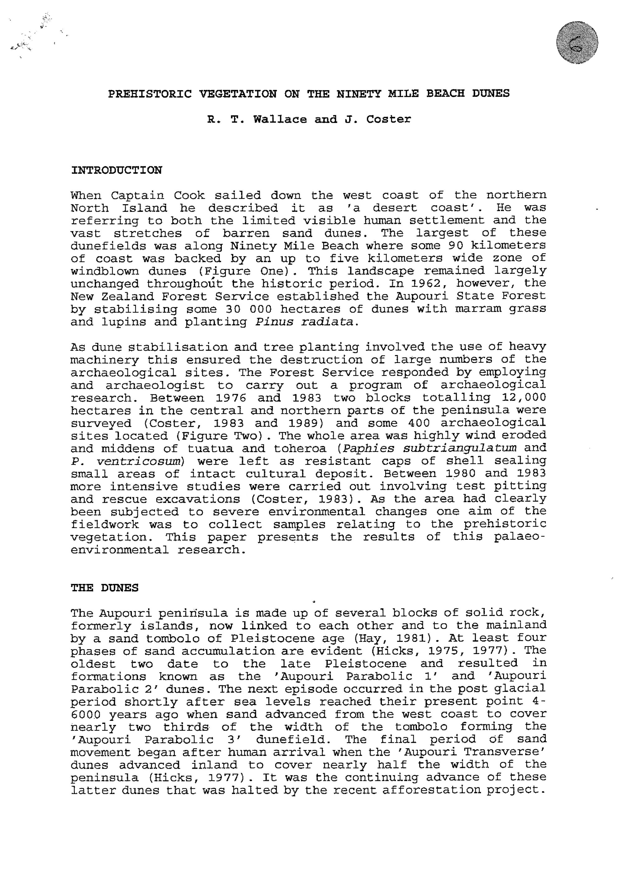 Prehistoric Vegetation on the Ninety Mile Beach Dunes