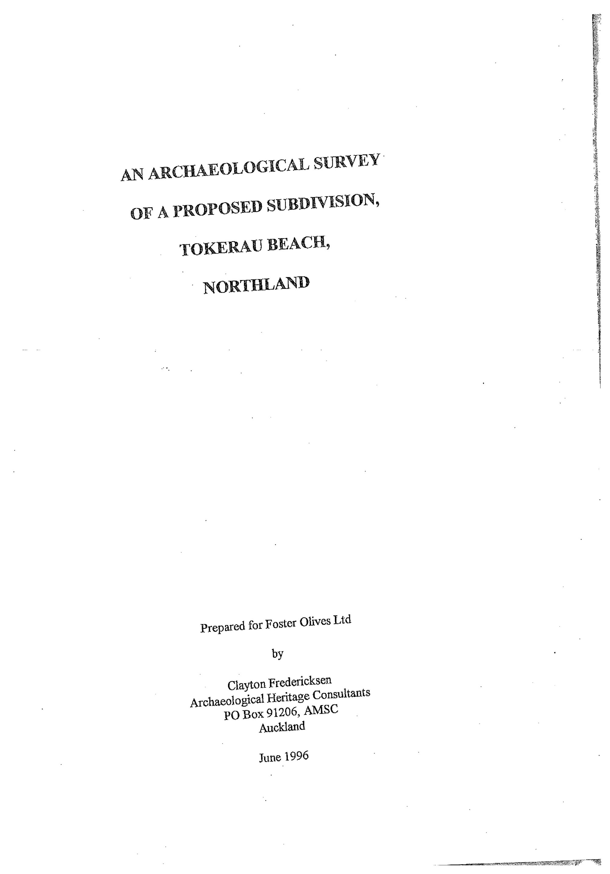 An Archaeological Survey of a Proposed Subdivision, Tokerau Beach, Northland
