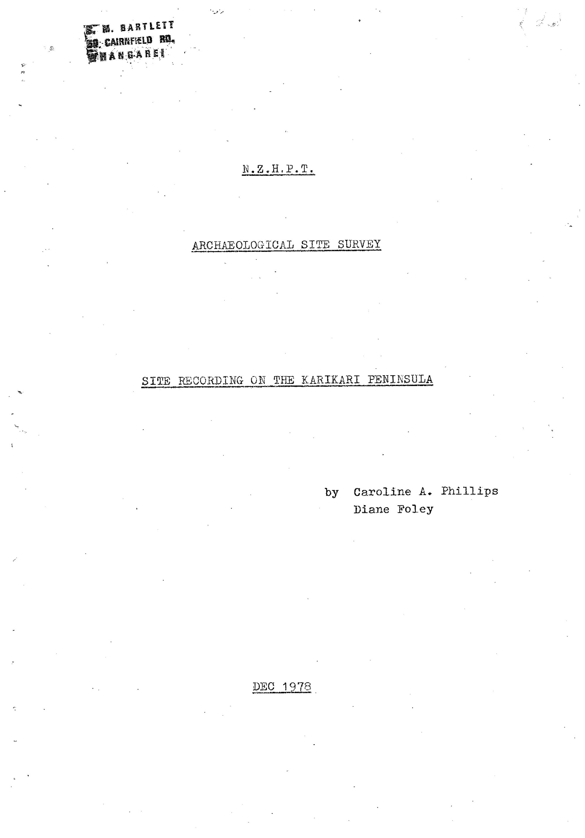 Archaeological Site Survey, Site Recording on the  Karikari Peninsula
