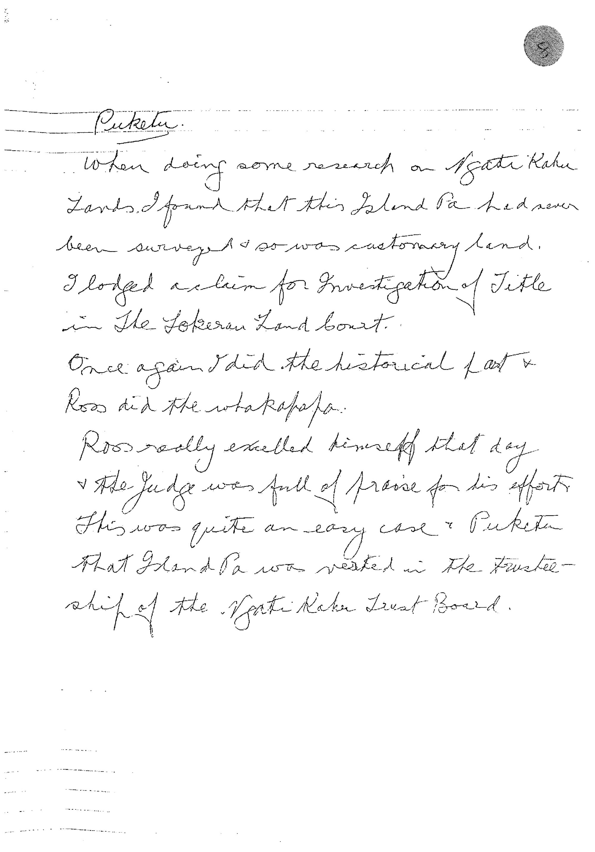 Puketu, Matako, Takahua, Parengarenga, Matapia, Taumorumaru, Mangaperepere, Warau - Various Notes re surveys