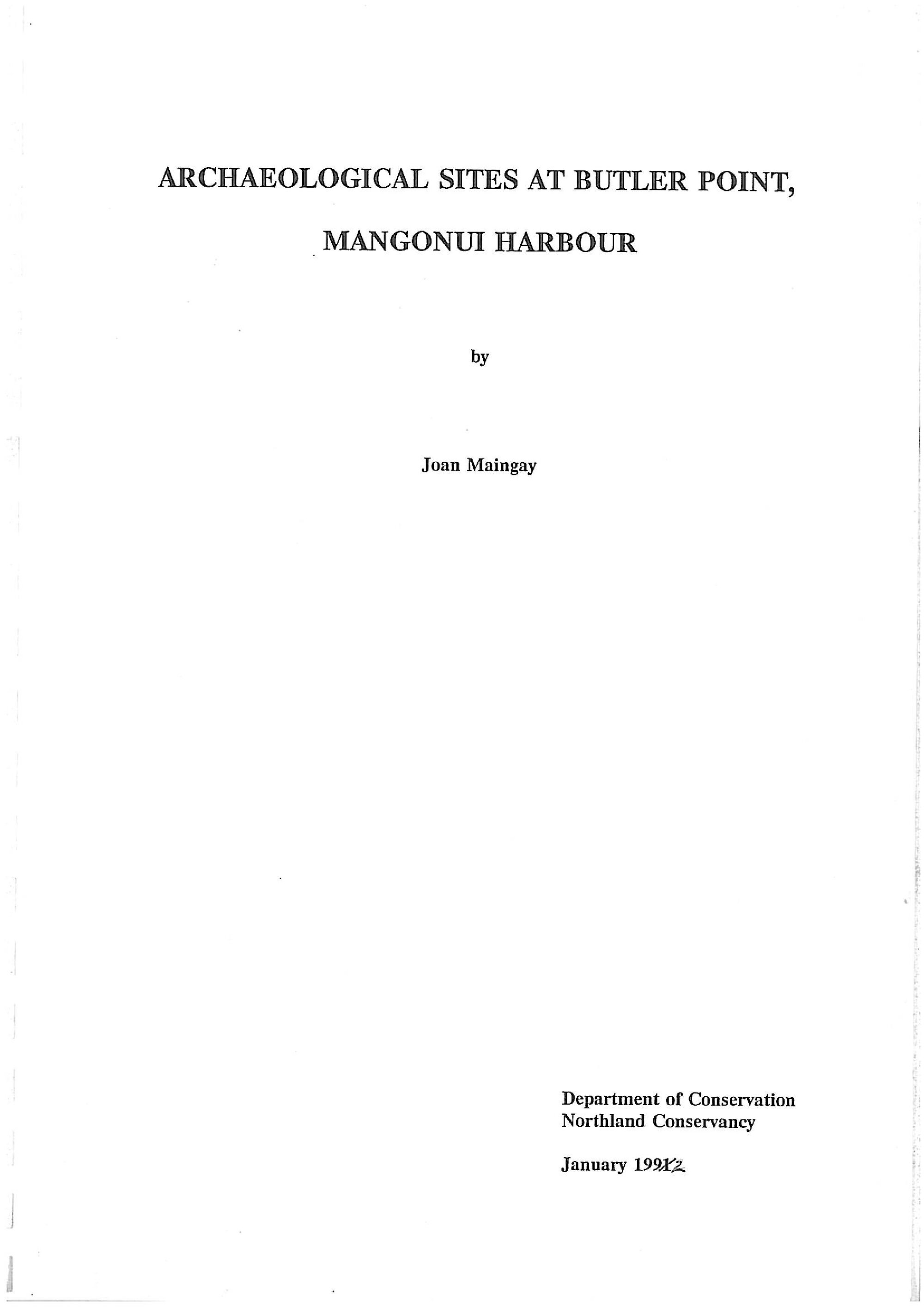 Archaeological Sites at Butler Point, Mangonui Harbour