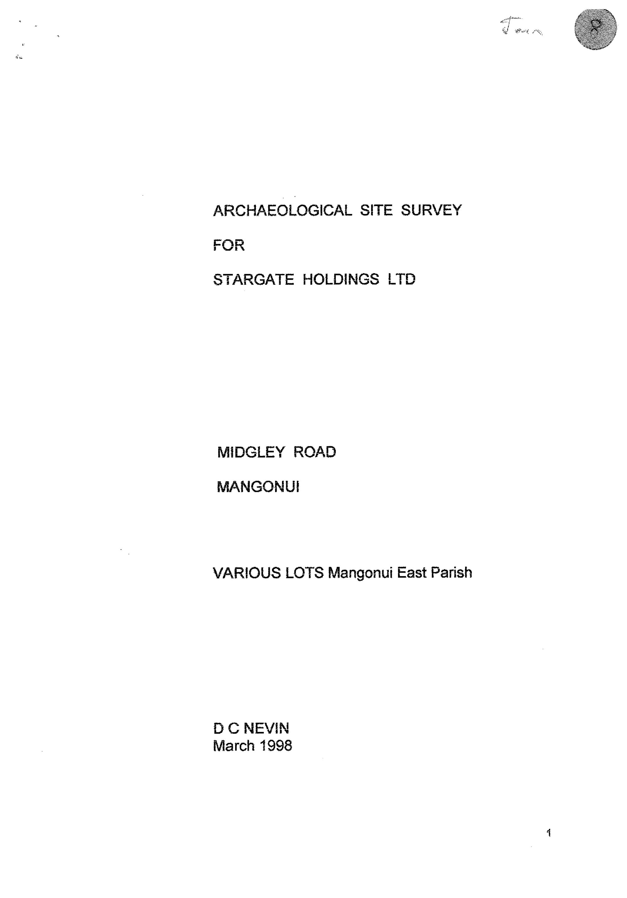 Archaeological Site Survey for Stargate Holdings Ltd, Midgley Road, Mangonui, Various Lots Mangonui East Parish