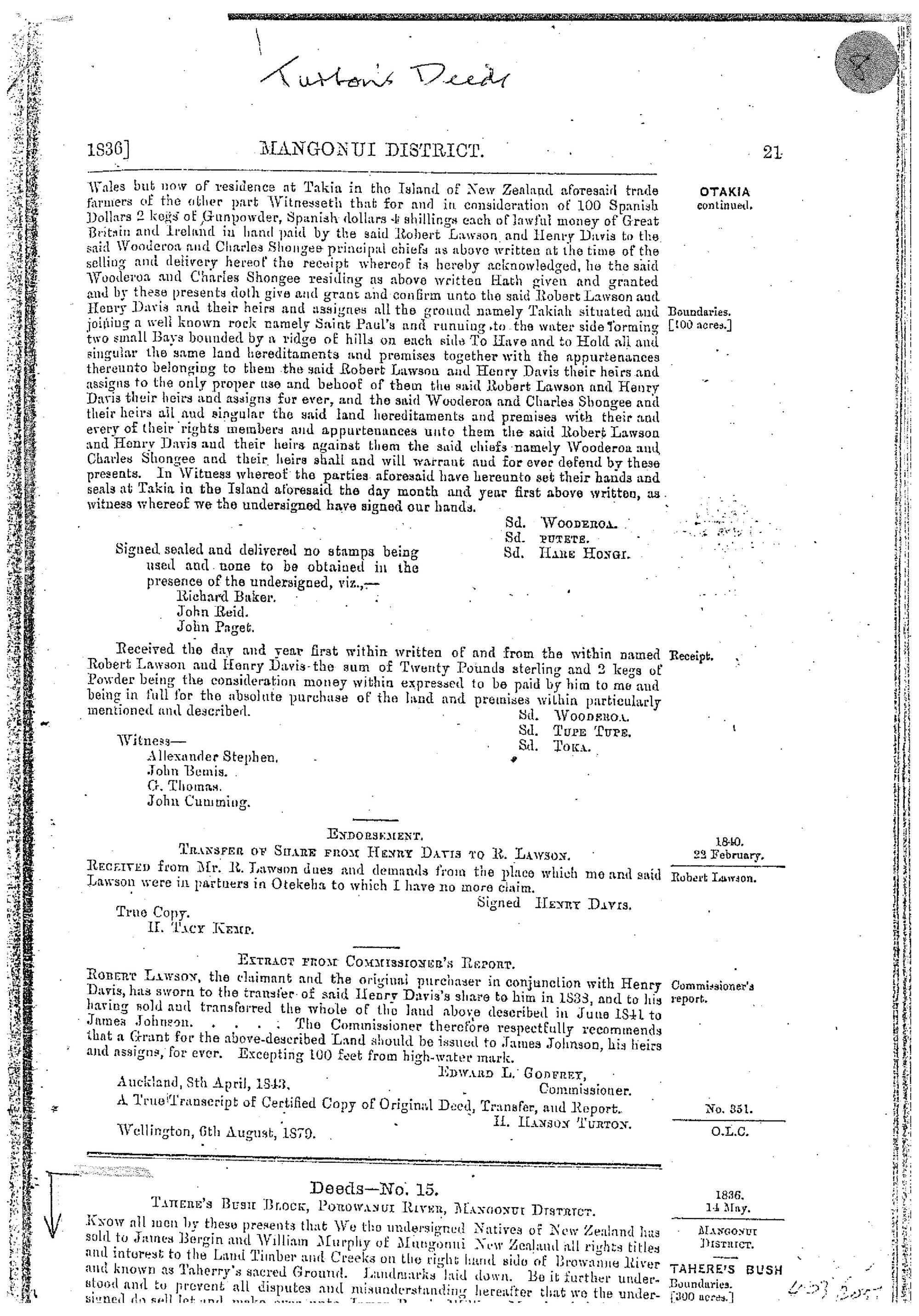 Turtons Deeds Land acquisition deeds including W Butler 1800's