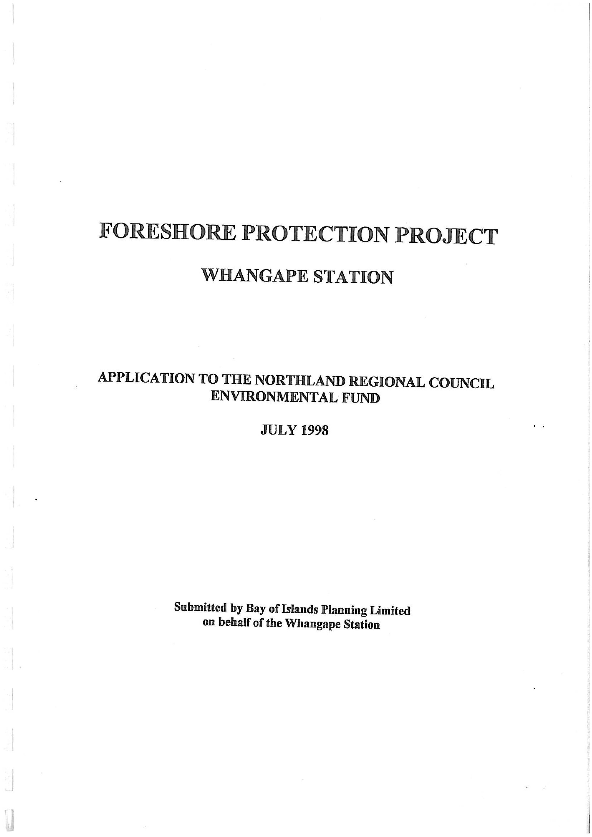 Foreshore Protection Project, Whangapae Station. Application to the Northland Regional Council Environmental Fund