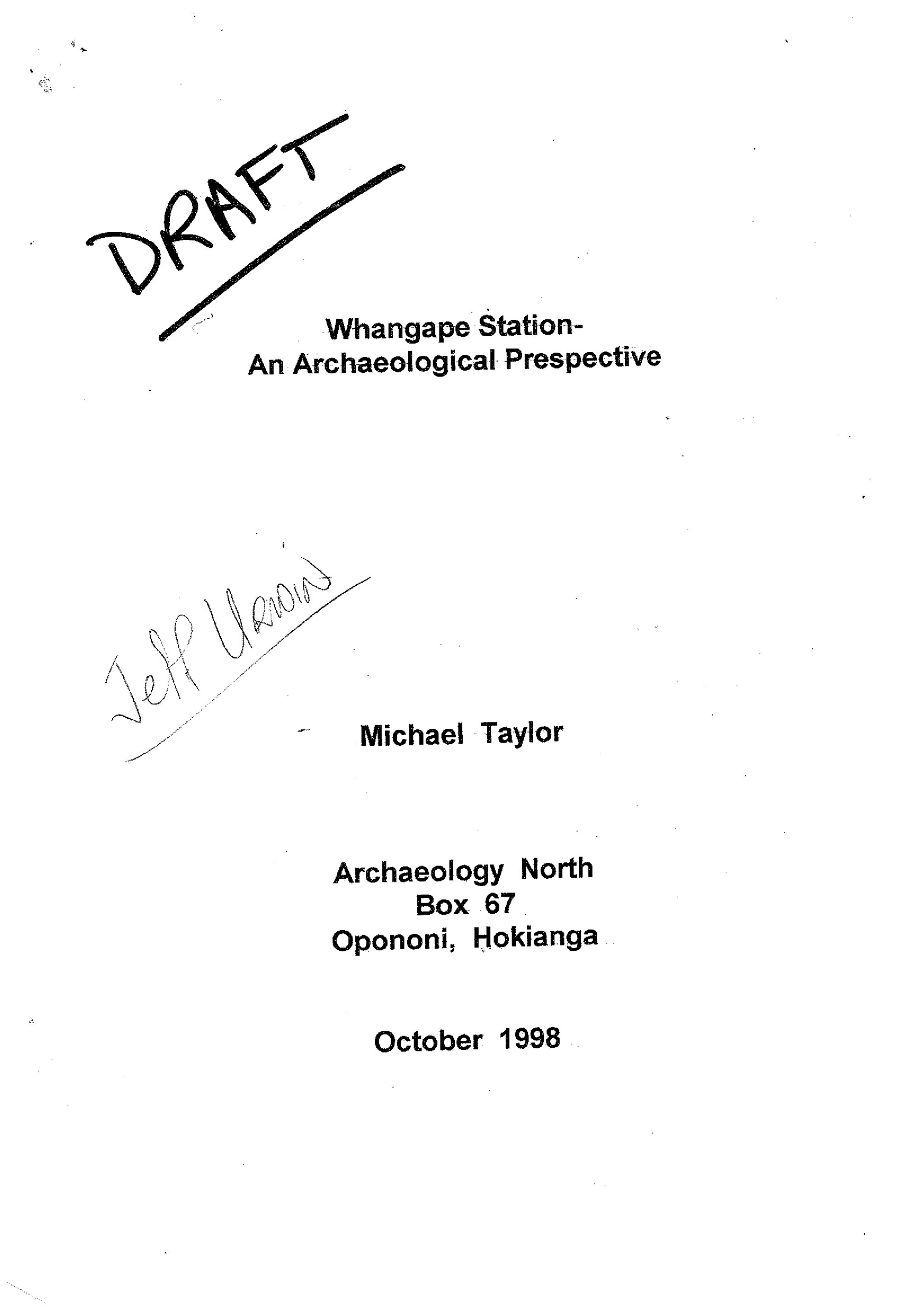 Whangape Station-An Archaeological Perspective