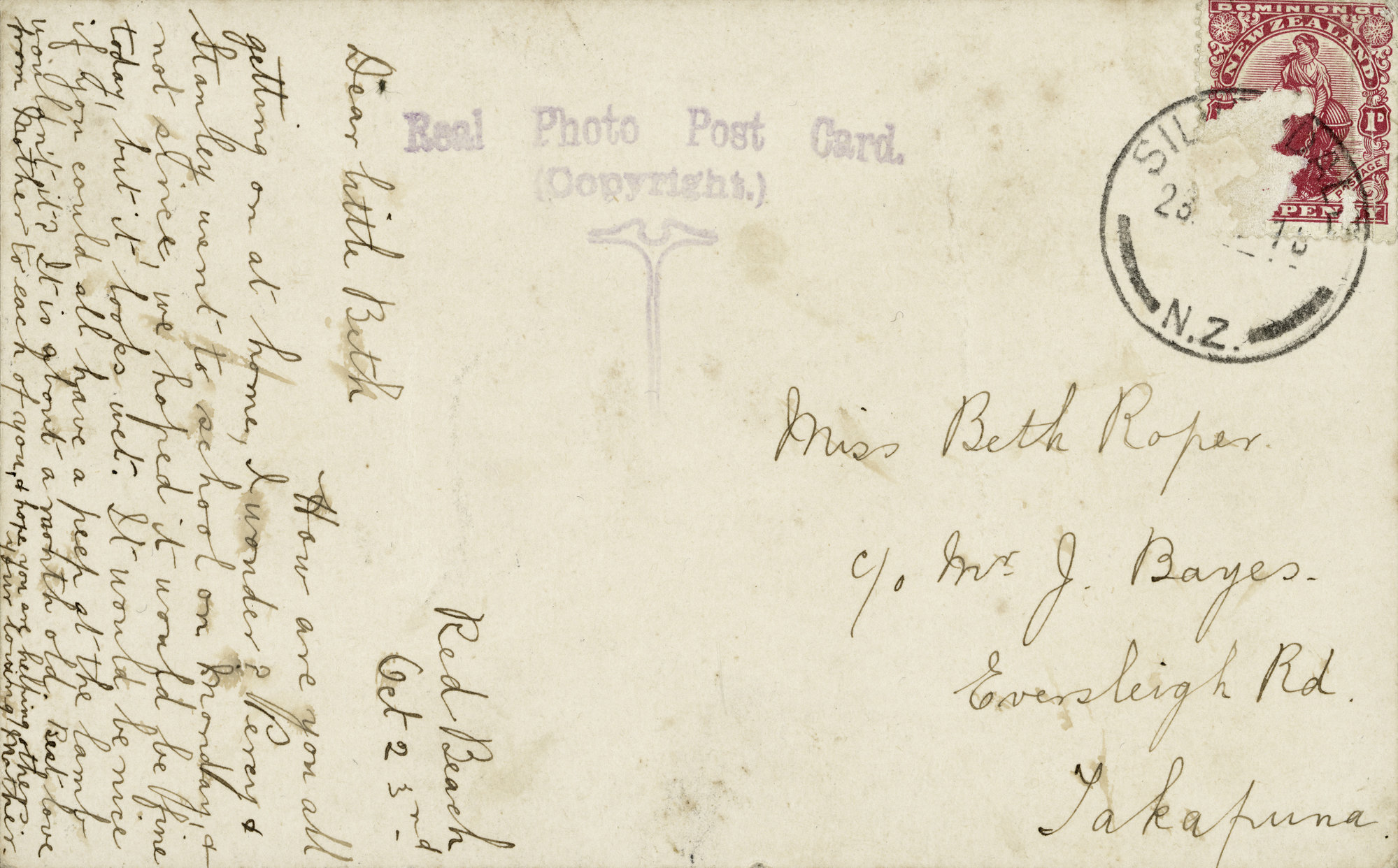 Whangaroa Postcard (Back)