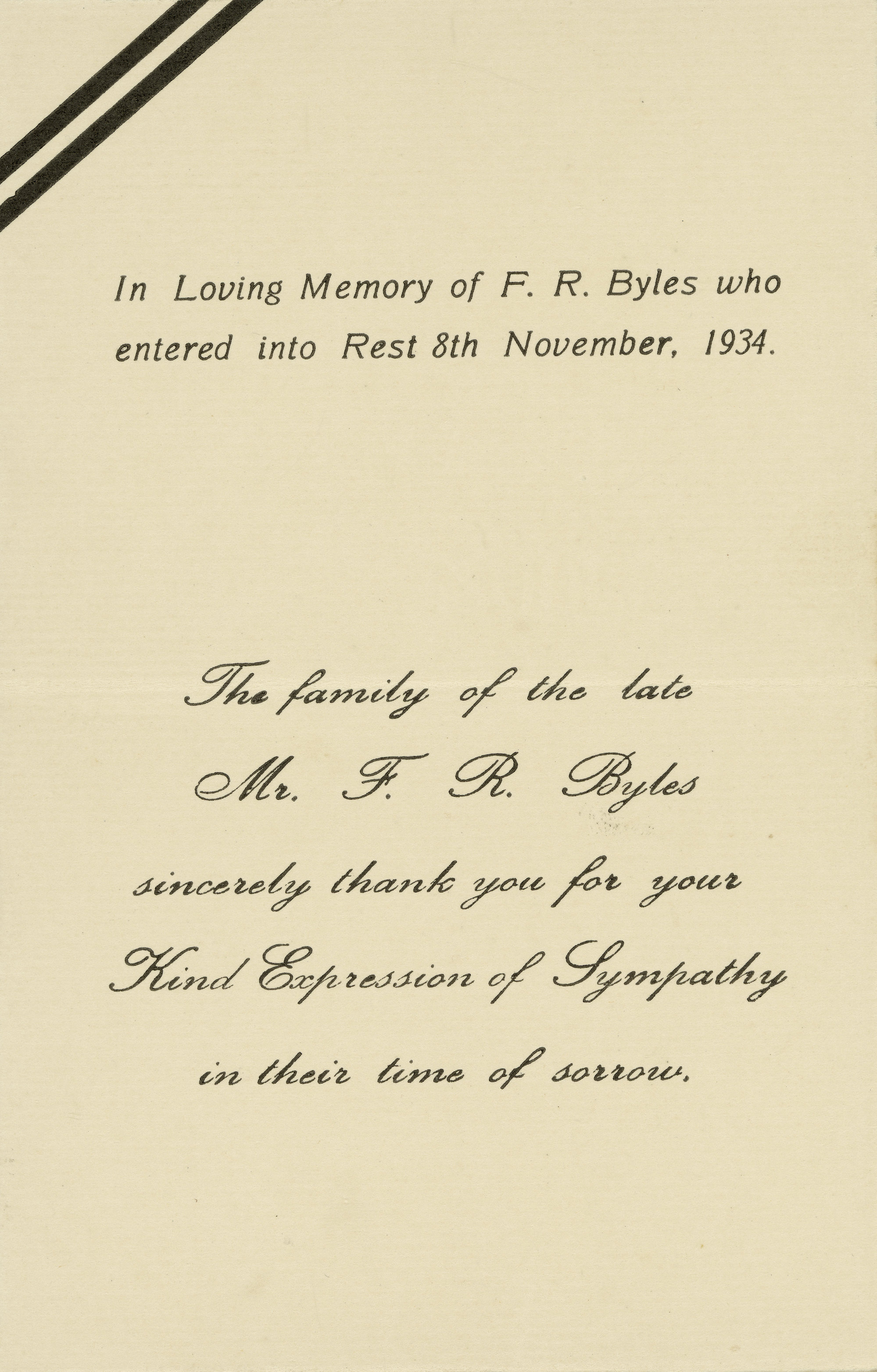 In Loving Memory of F R Byles