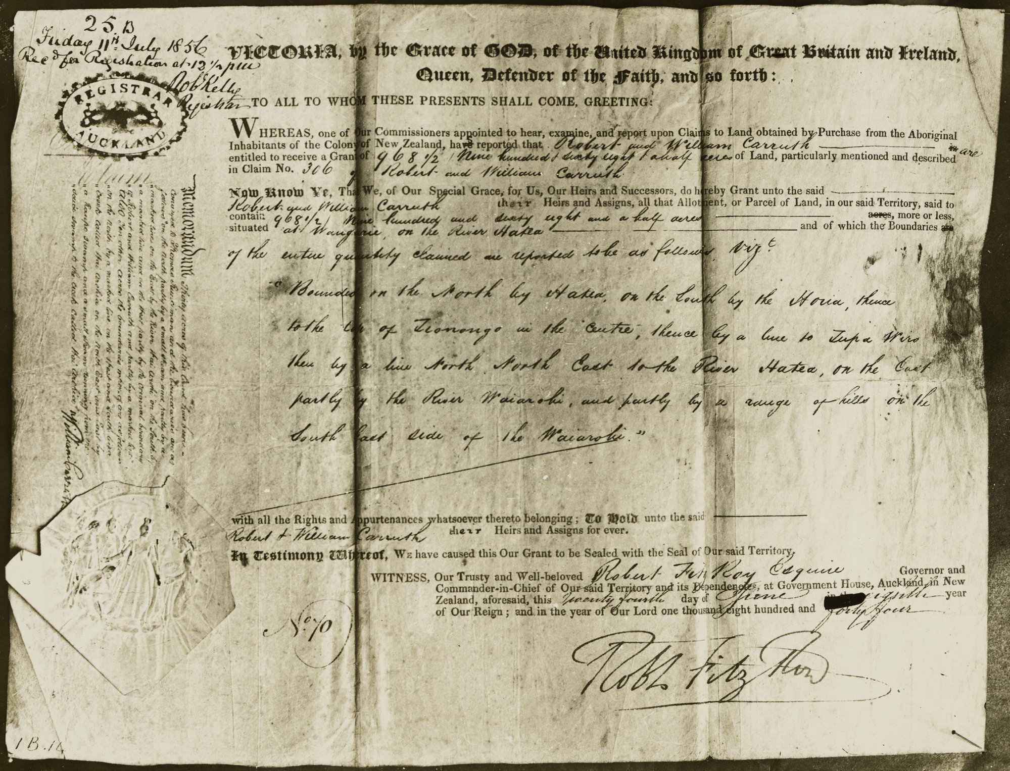 Land Grant Document 2: Robert &amp; William Carruth 
