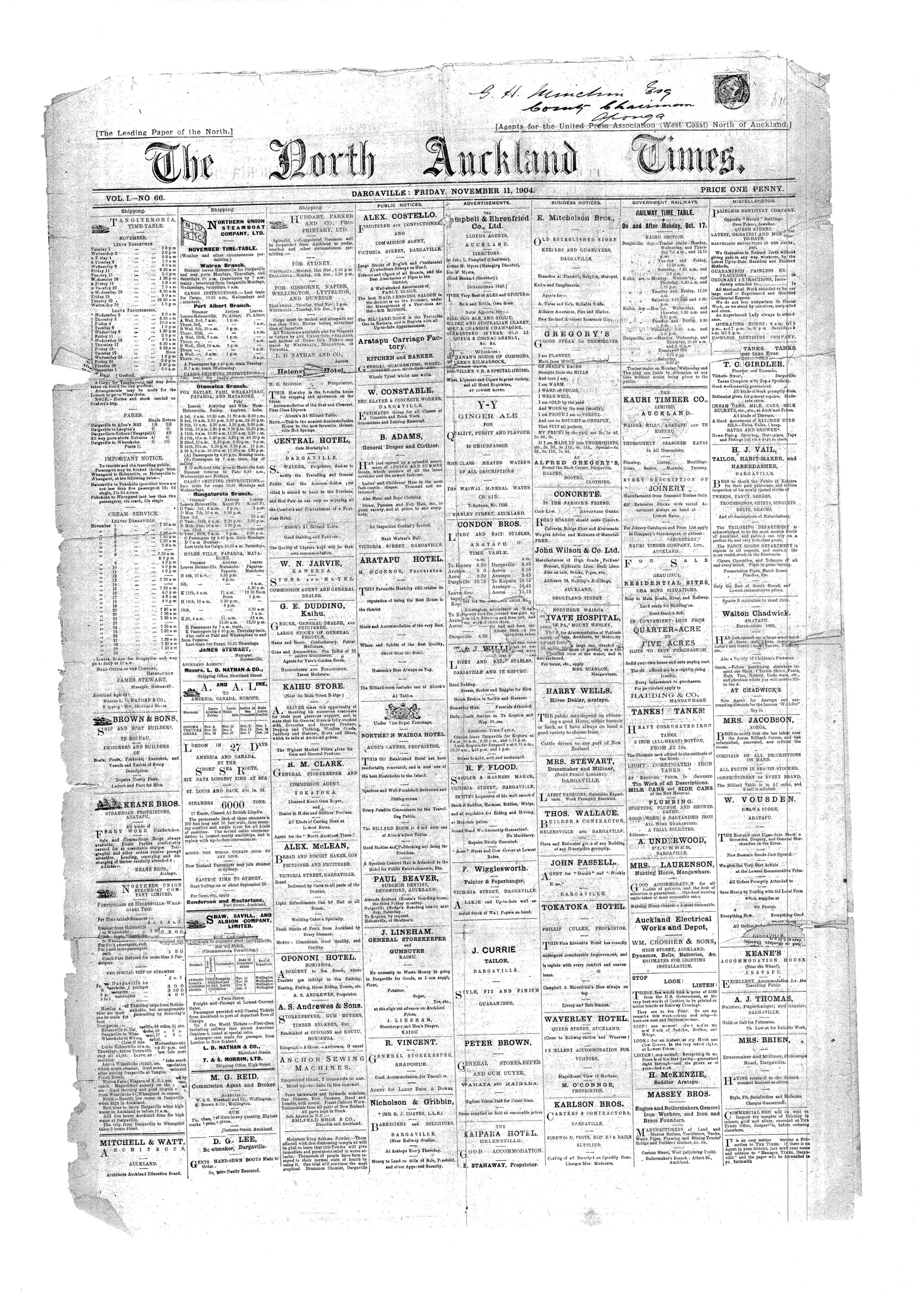 The North Auckland Times 11 November 1904