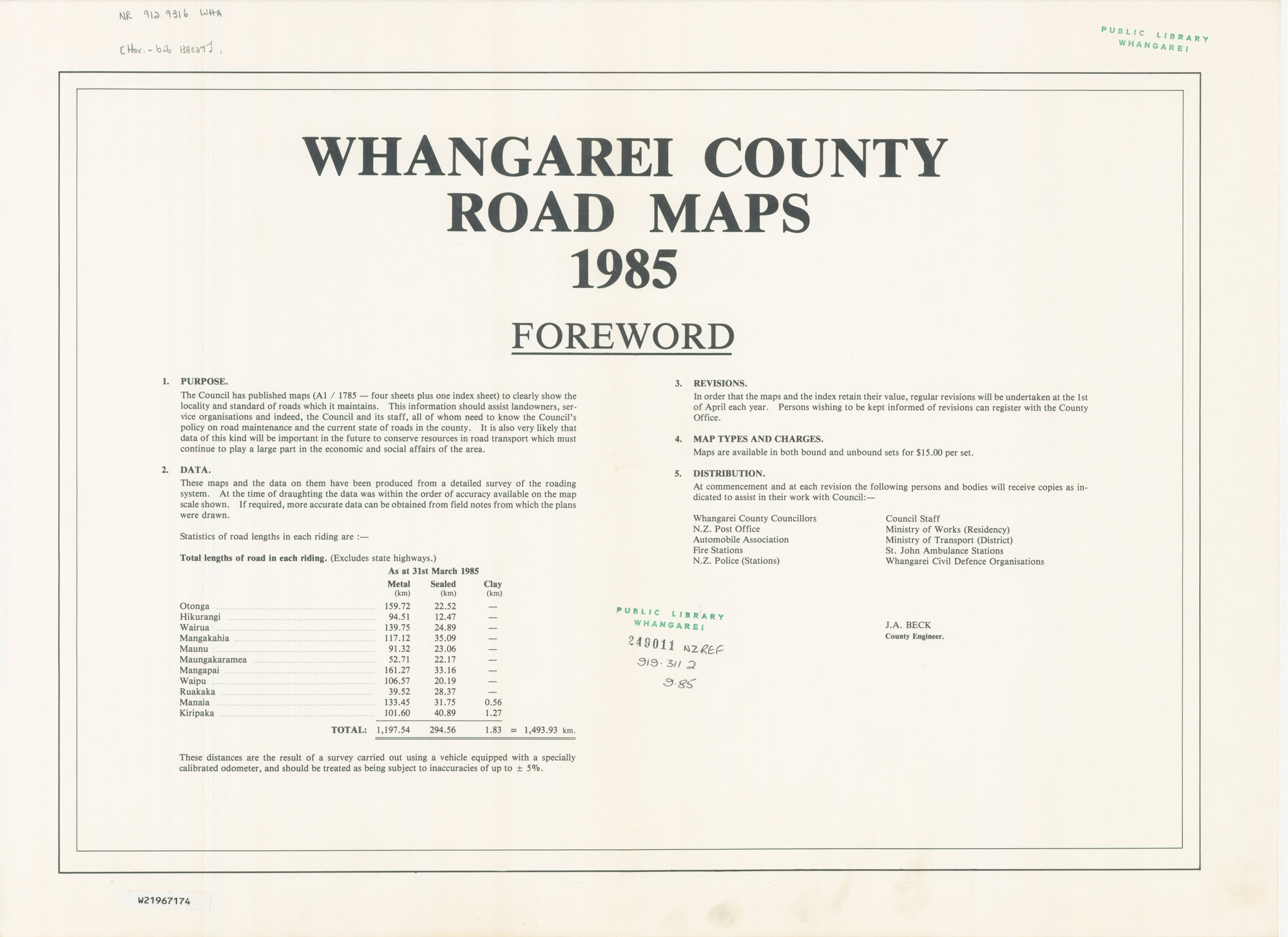 Whangarei District Council Road Maps Foreword 1985 02