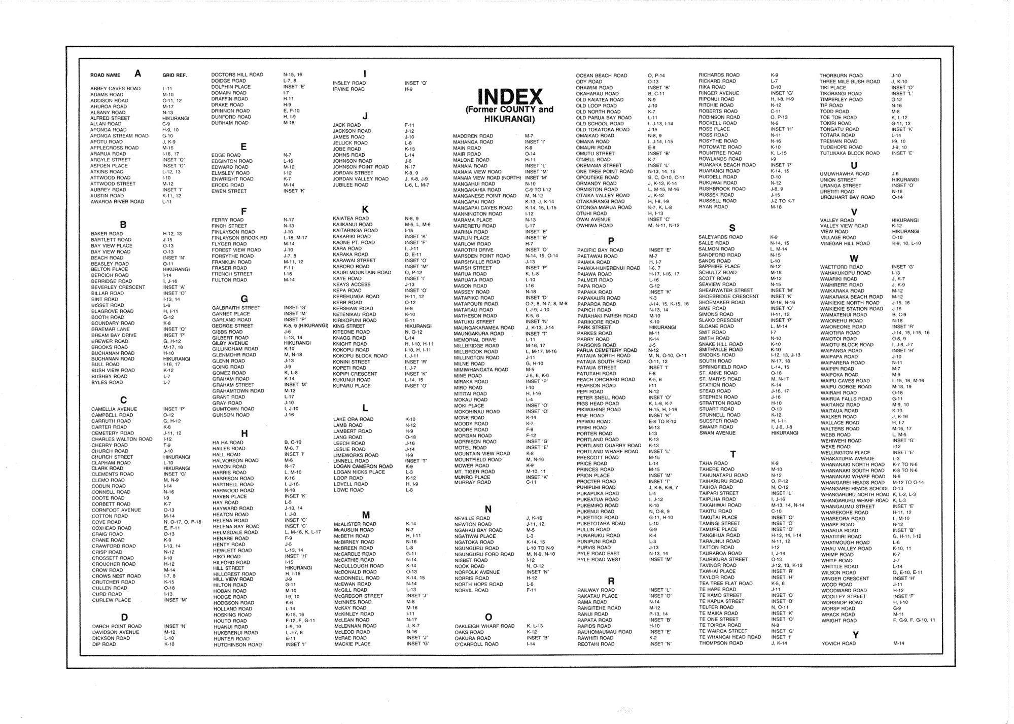 Map Index Whangarei Former County and Hikurangi 03