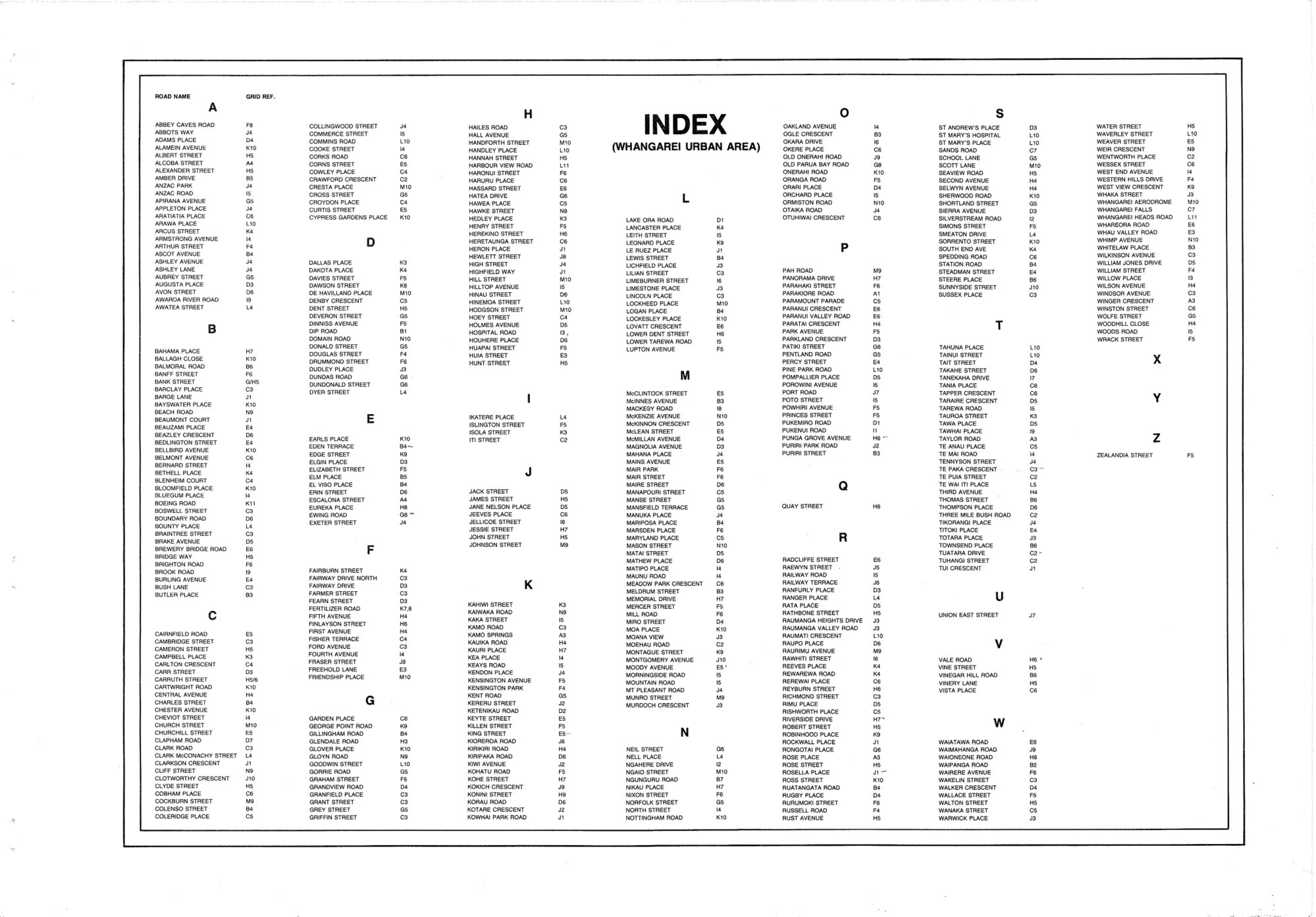 Map Index Whangarei Urban Area 01