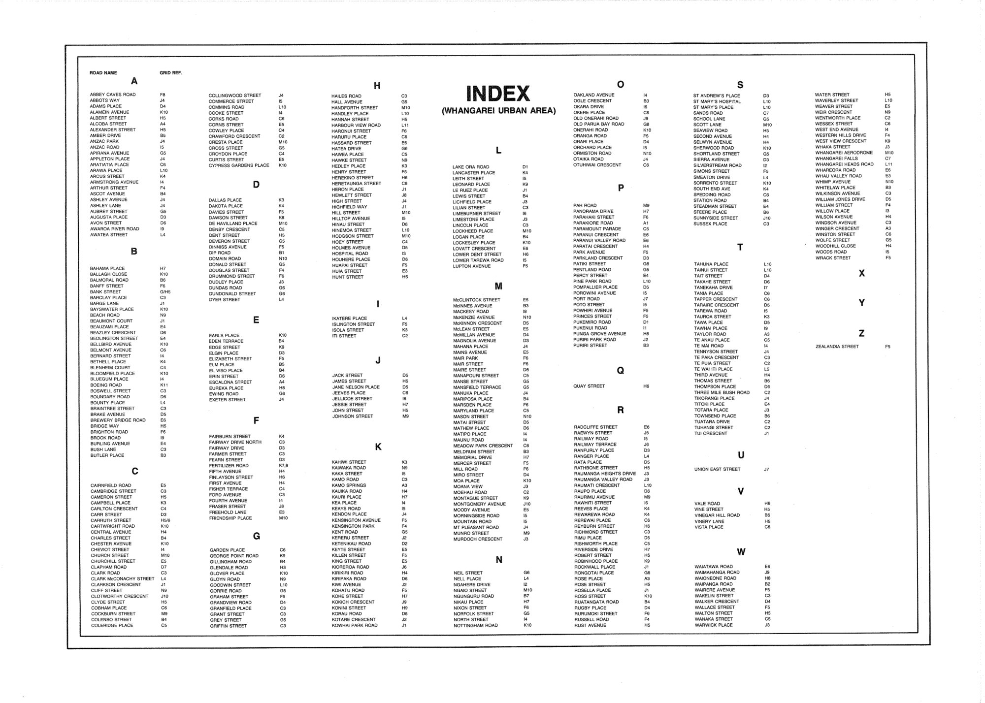 Index (Whangarei Urban Area) 