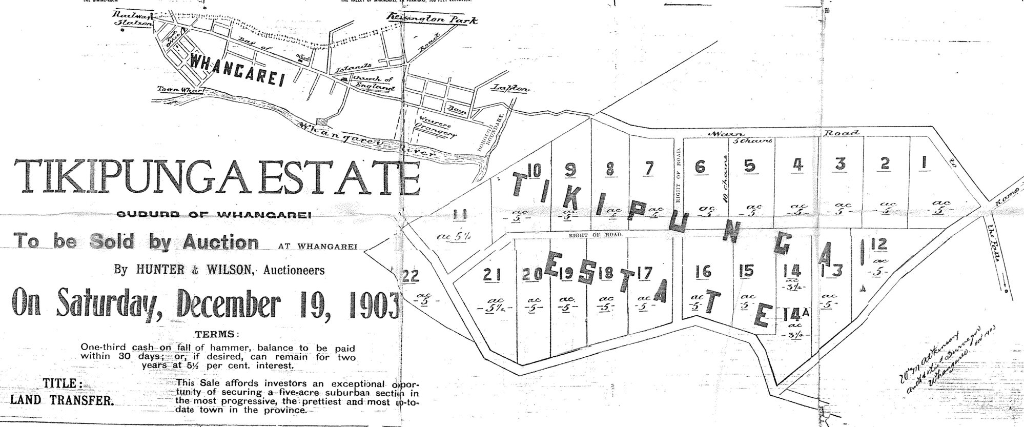 Tikipunga Estate [Auctioneers' map] December 19, 1903