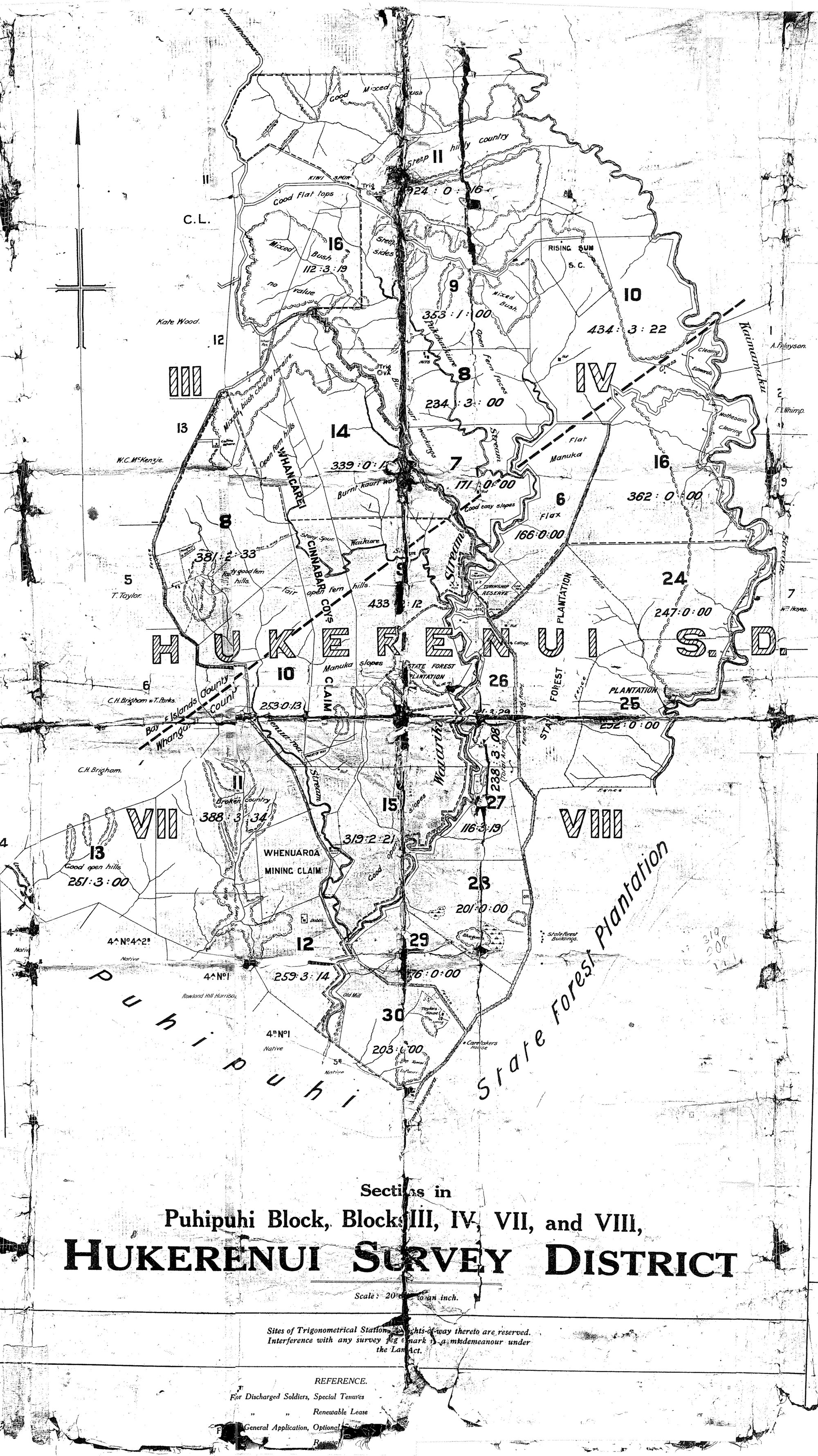 Sections in Puhipuhi Block, Blocks III, IV, Vii and VIII, Hukerenui Survey District