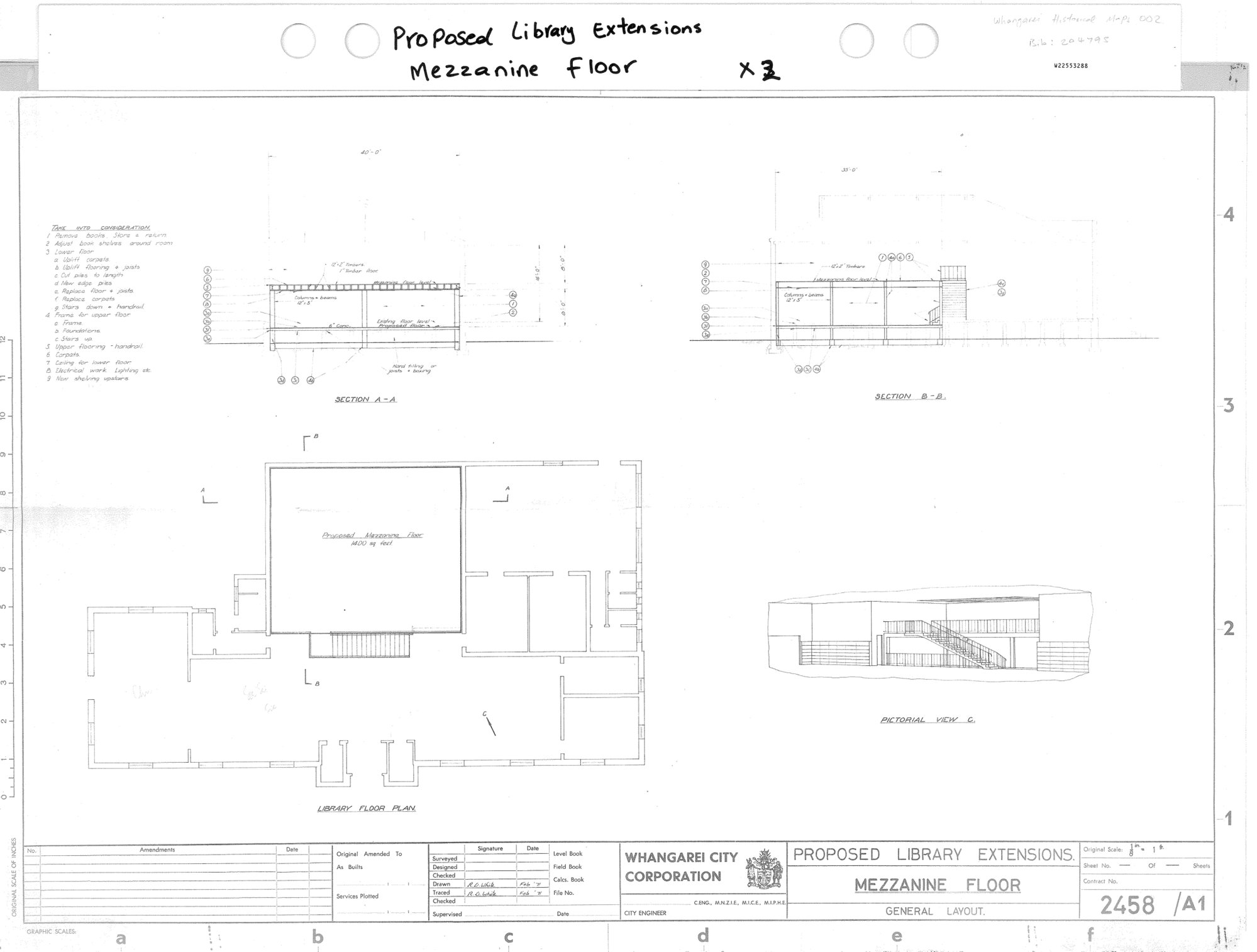 Proposed Library Extensions. Mezzanine Floor, general layout