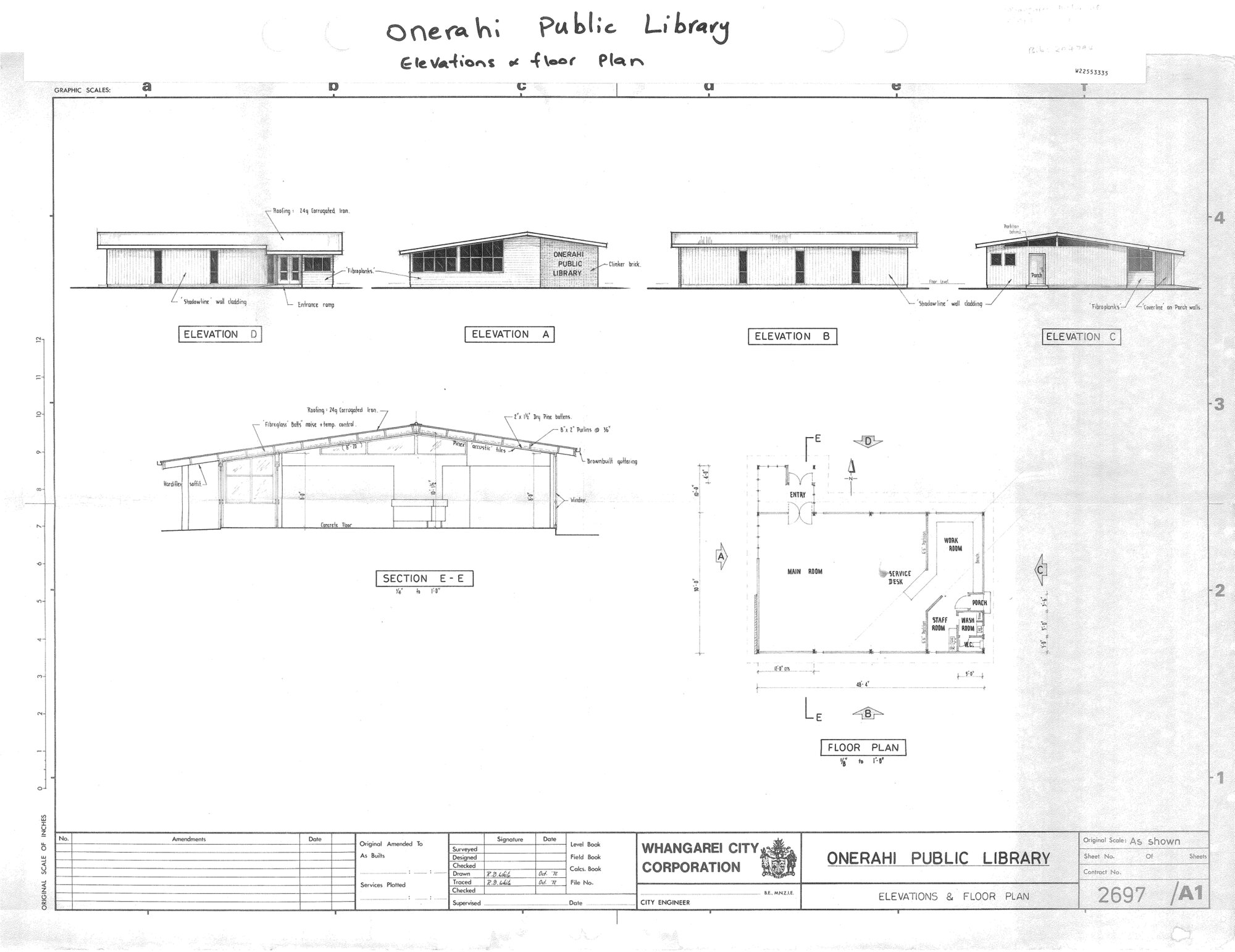 Onerahi Public Library. Elevations &amp; floor plan
