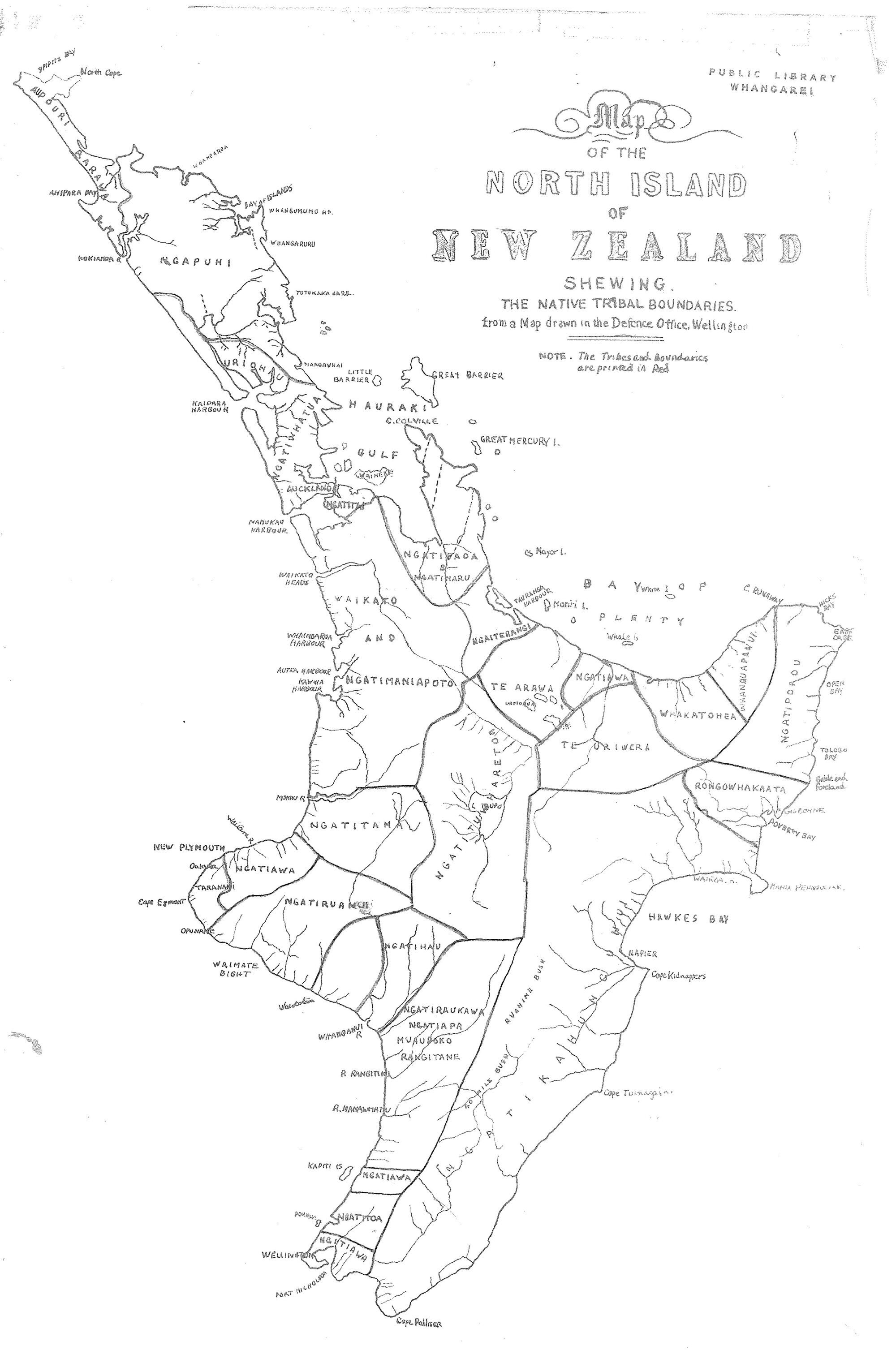 Map of the North Island of New Zealand shewing the native tribal boundaries