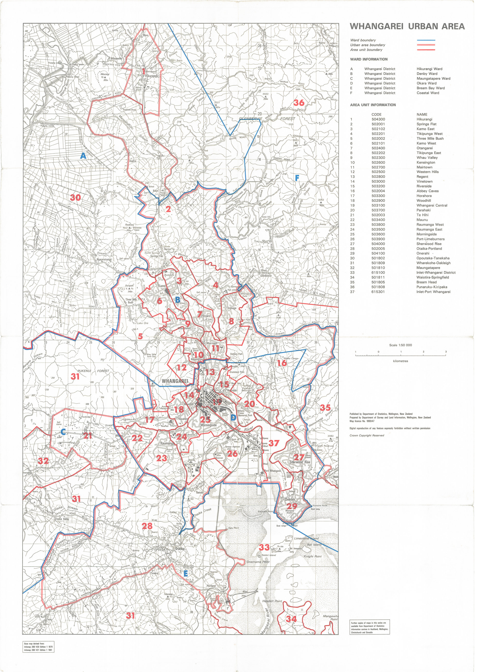 Whangarei Urban Area 1991 - reverse