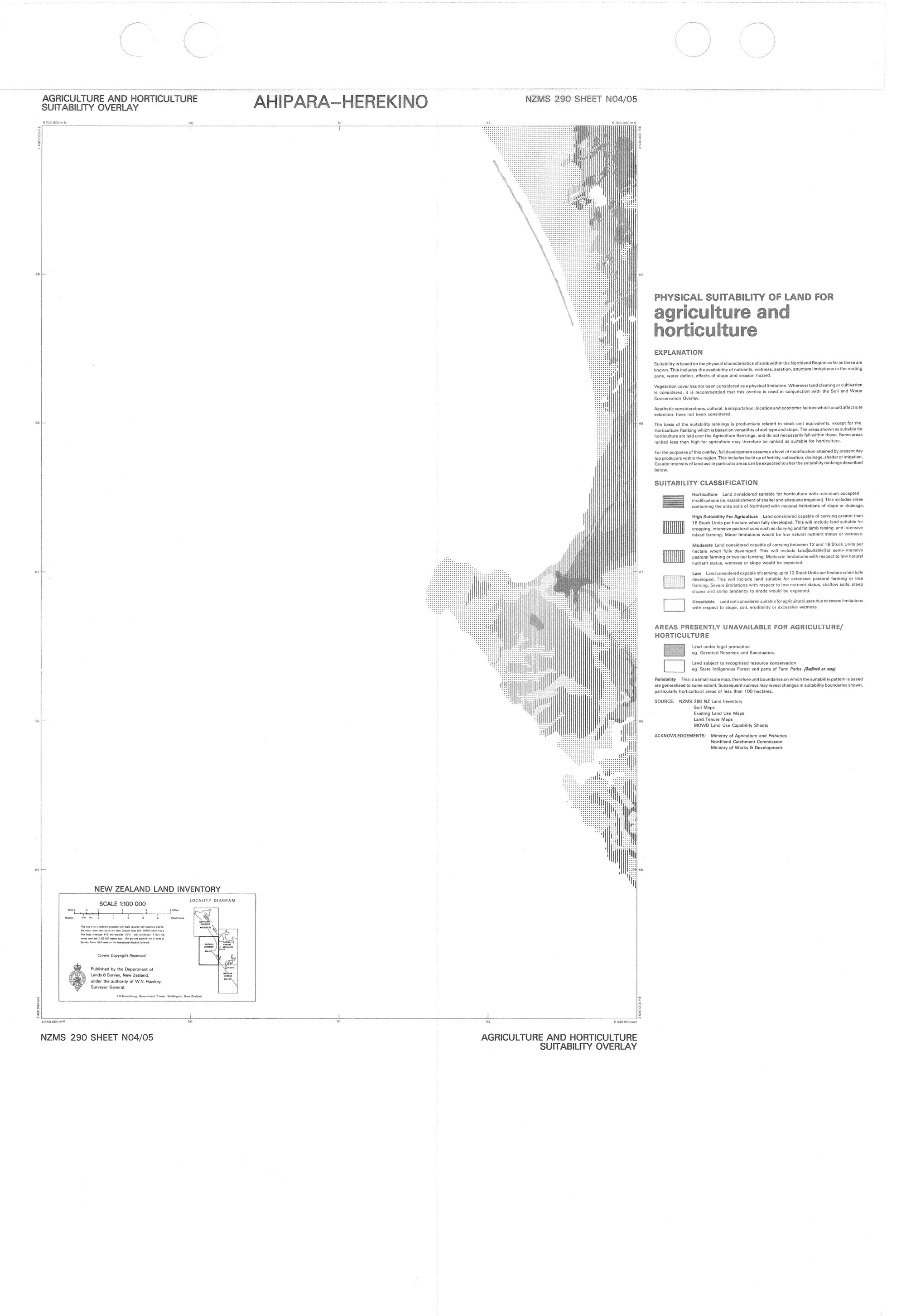 Ahipara-Herekino, physical suitability of land for agriculture and horticulture