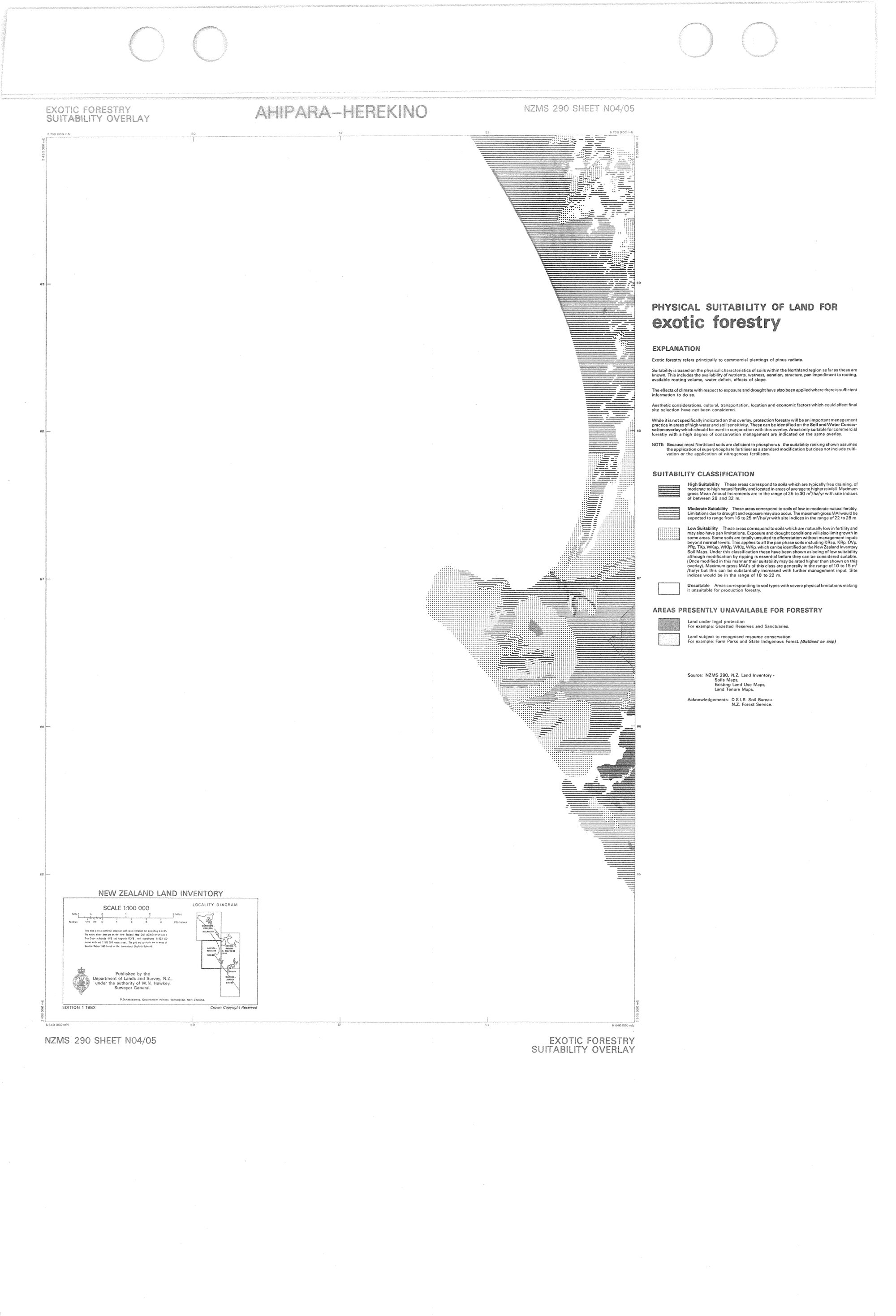 Ahipara-Herekino, physical suitability of land for exotic forestry
