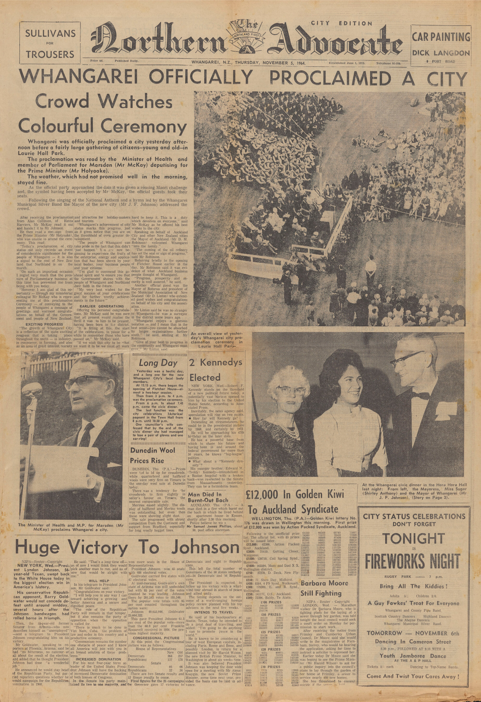 The Northern Advocate &ndash; Whangarei officially proclaimed a city (various articles)