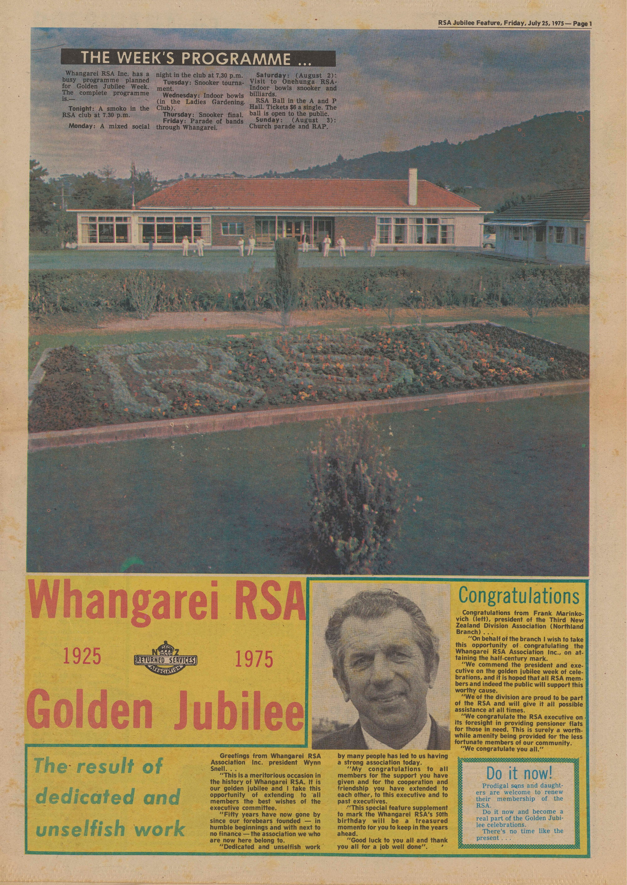 Whangarei RSA 1925-1975 Golden Jubilee