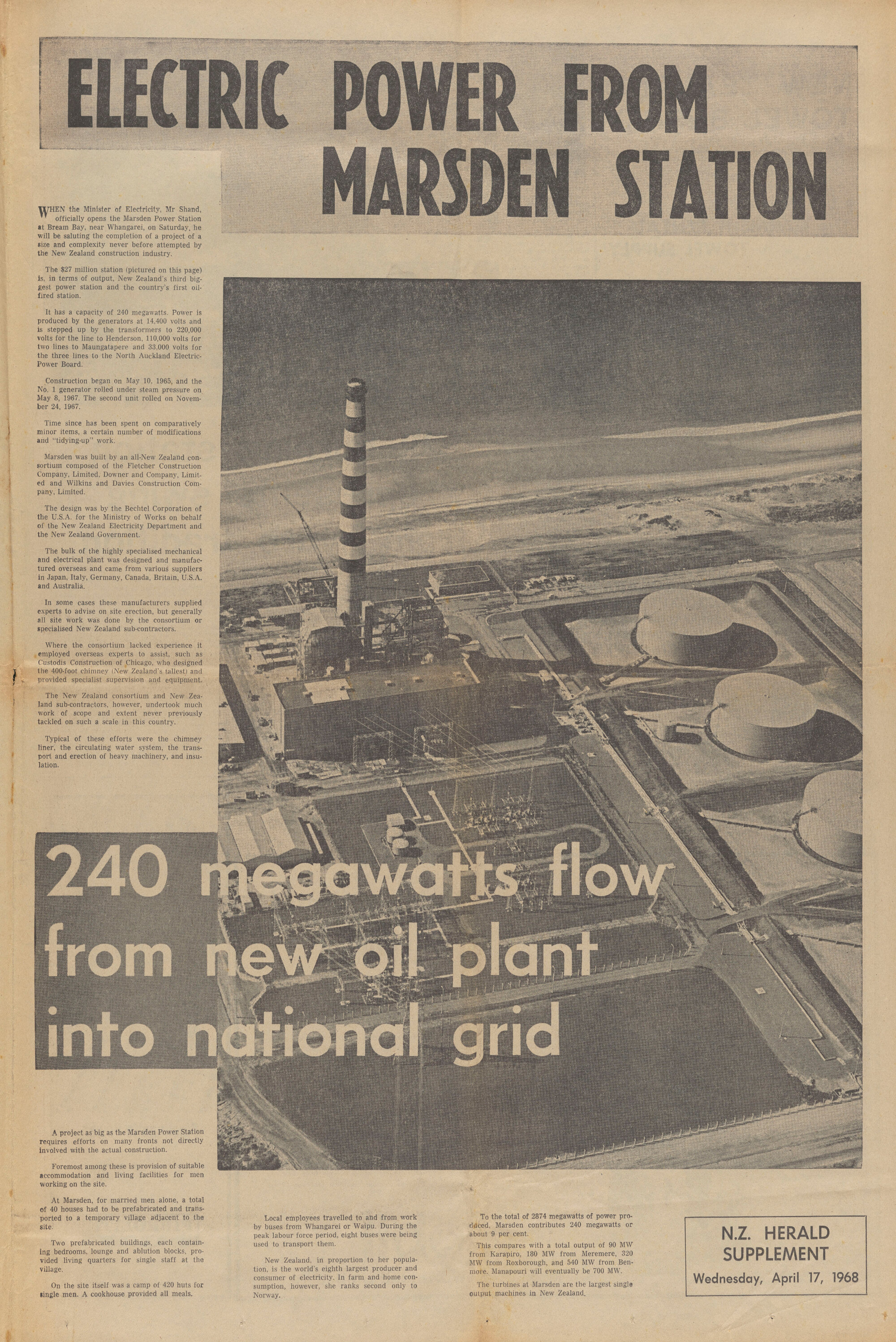 Electric Power from Marsden Station